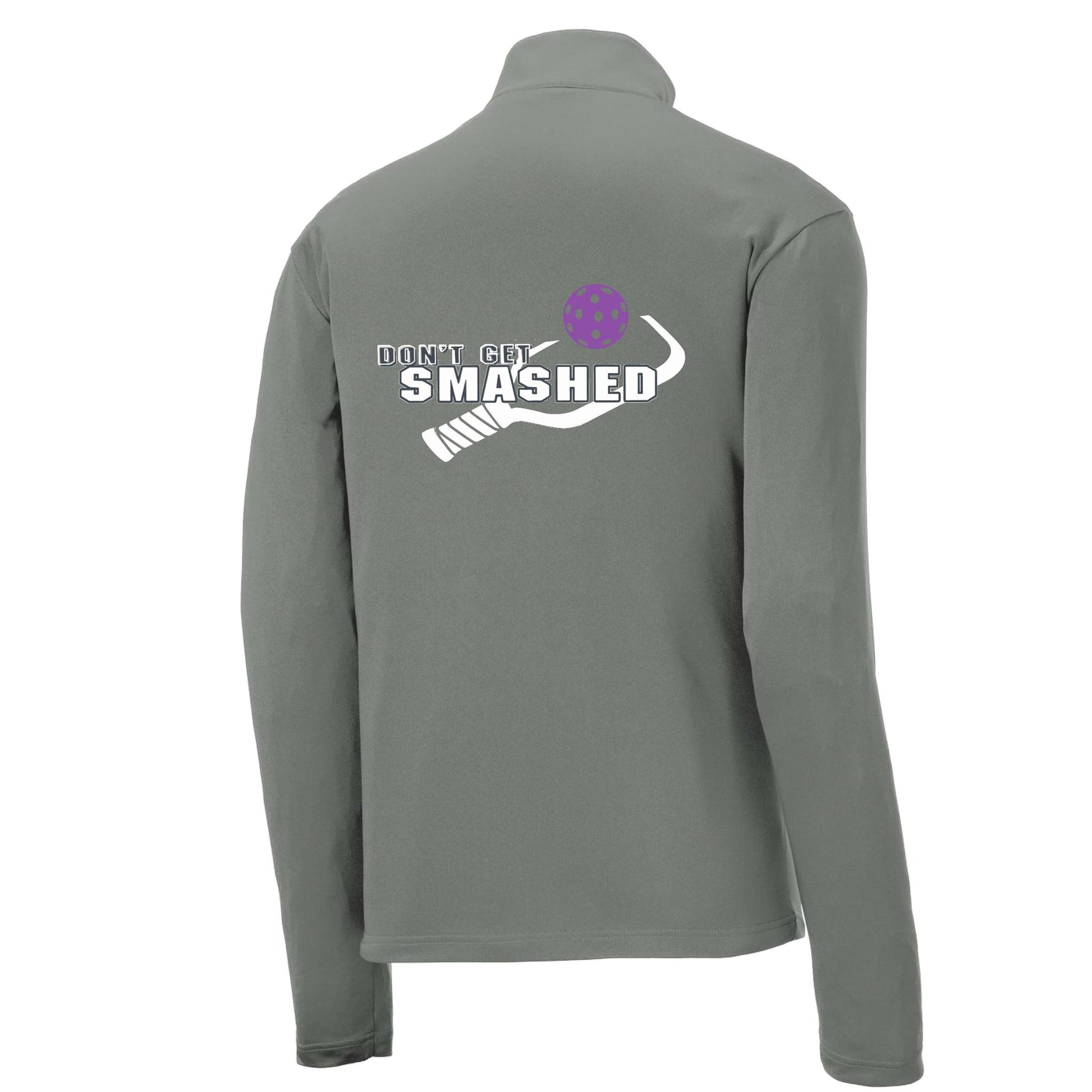 Don't Get Smashed (Pickleball Colors Purple White Yellow) | Men's 1/4 Zip Long Sleeve Pullover Athletic Performance Shirt | 100% Polyester