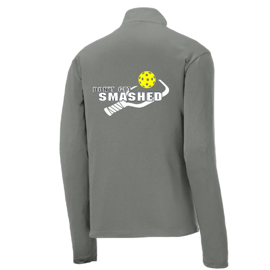 Don't Get Smashed (Pickleball Colors Purple White Yellow) | Men's 1/4 Zip Long Sleeve Pullover Athletic Performance Shirt | 100% Polyester