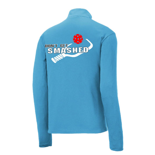 Don't Get Smashed (Pickleball Colors Red Green Stars) | Men's 1/4 Zip Long Sleeve Pullover Athletic Performance Shirt | 100% Polyester