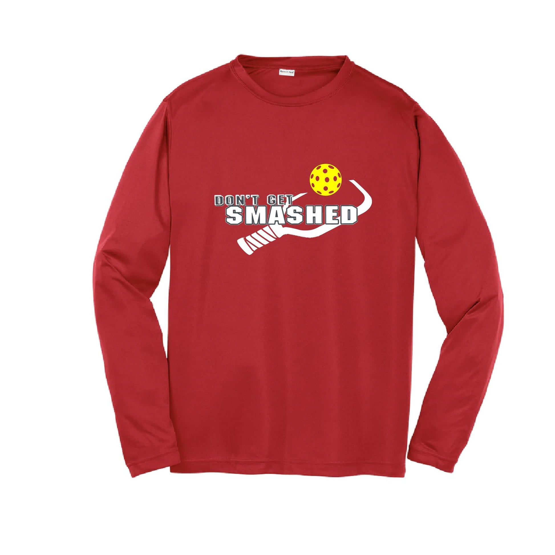 Don't Get Smashed (Purple White Yellow Pickleball Colors) | Youth Long Sleeve Pickleball Performance T-Shirts | 100% Polyester