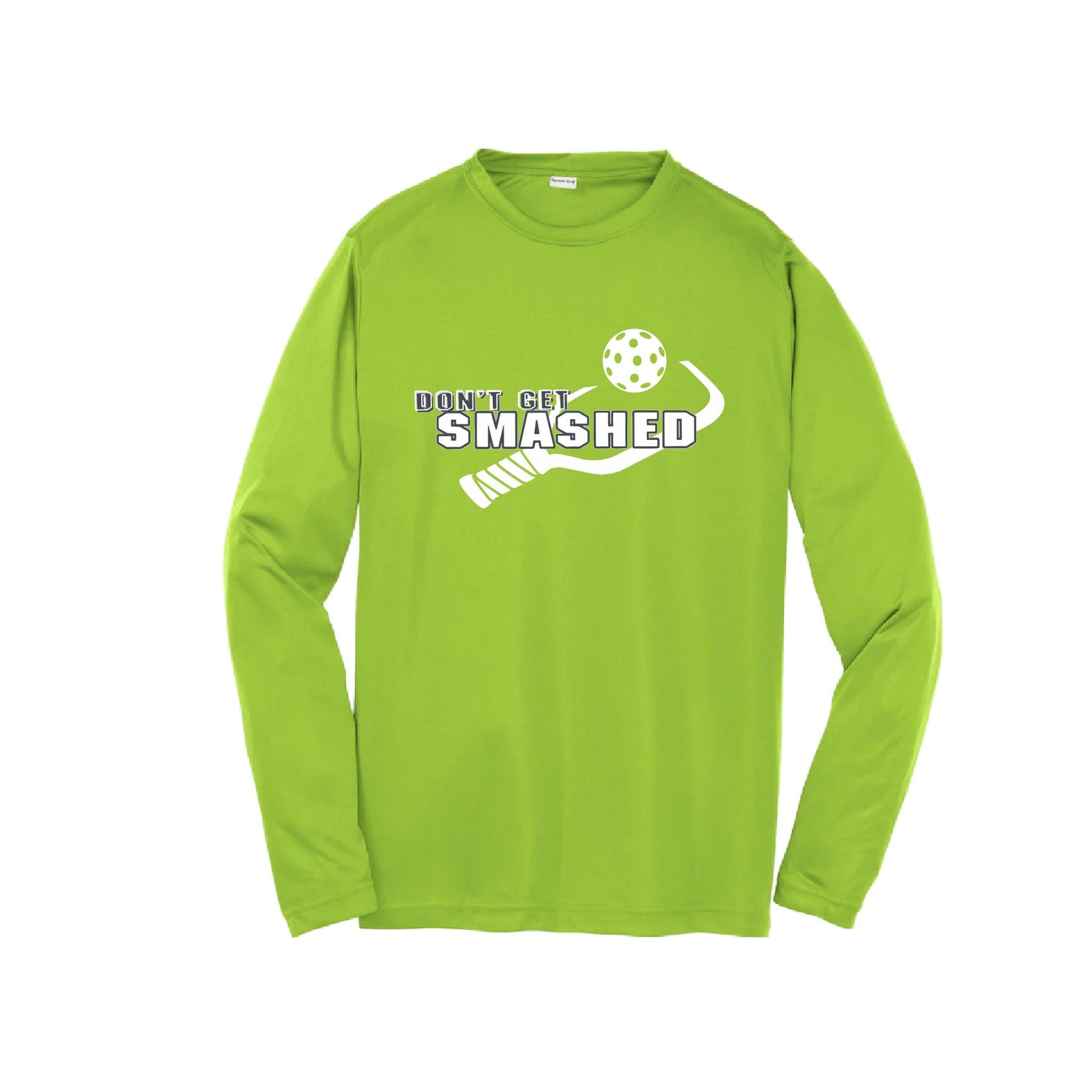 Don't Get Smashed (Purple White Yellow Pickleball Colors) | Youth Long Sleeve Pickleball Performance T-Shirts | 100% Polyester