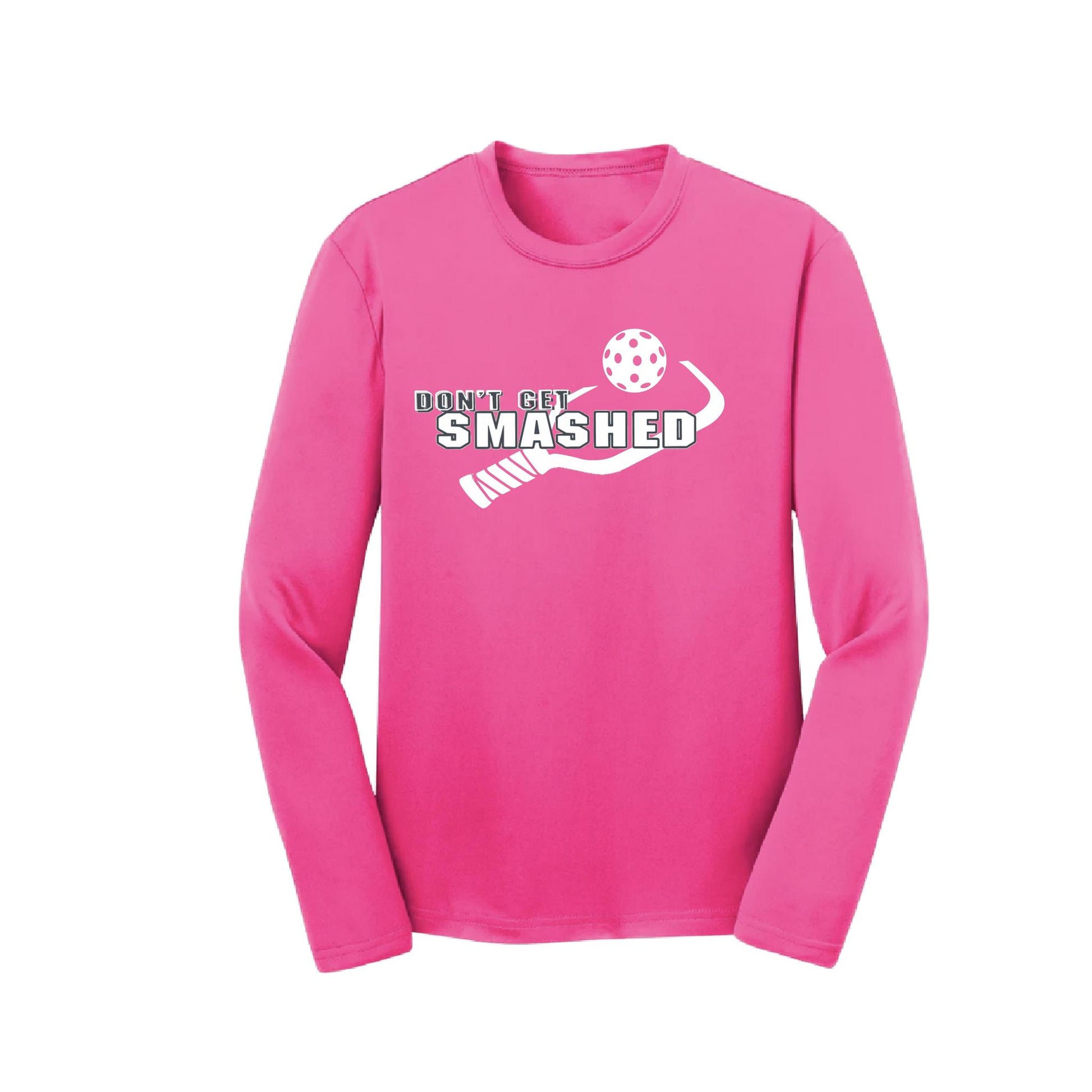 Don't Get Smashed (Purple White Yellow Pickleball Colors) | Youth Long Sleeve Pickleball Performance T-Shirts | 100% Polyester