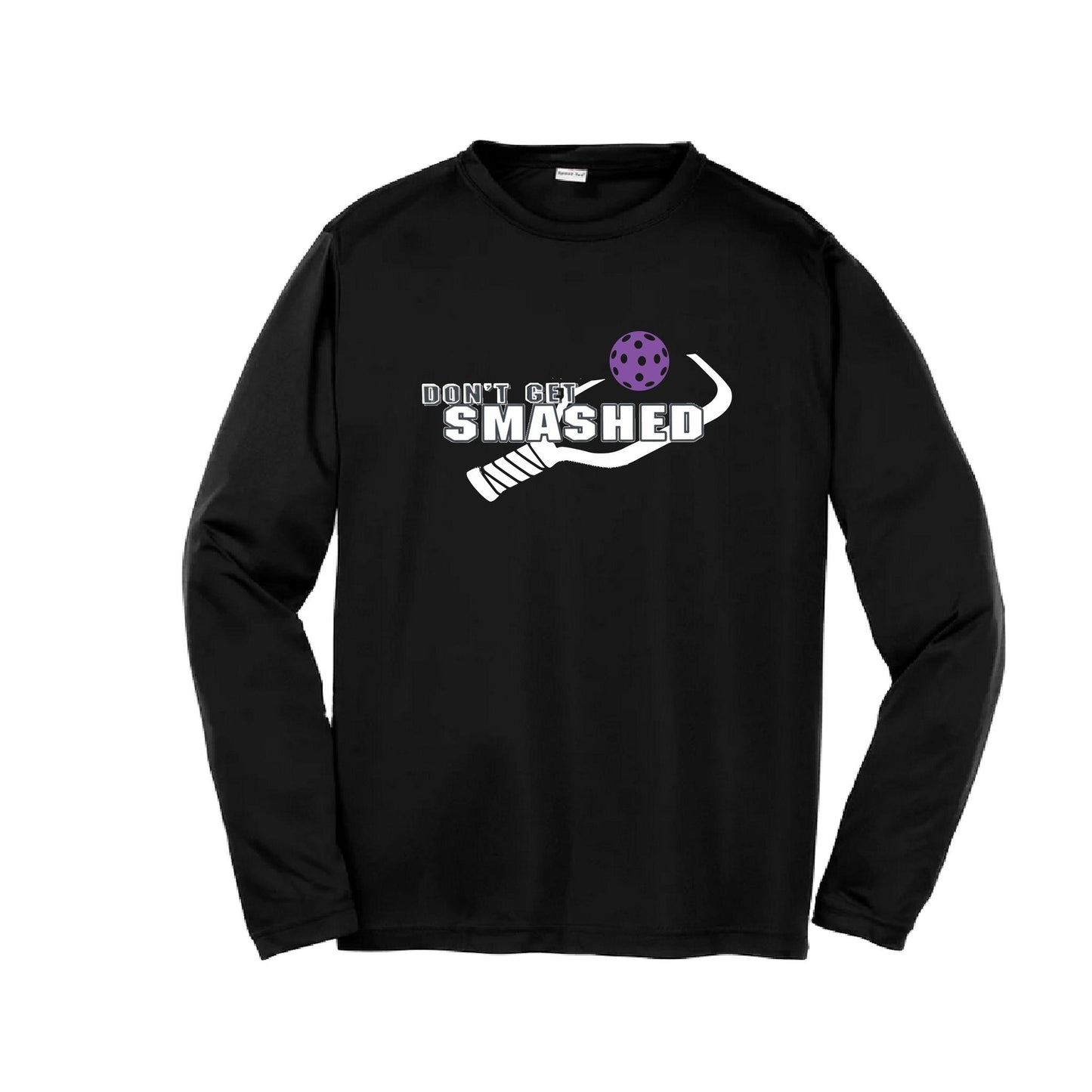 Don't Get Smashed (Purple White Yellow Pickleball Colors) | Youth Long Sleeve Pickleball Performance T-Shirts | 100% Polyester