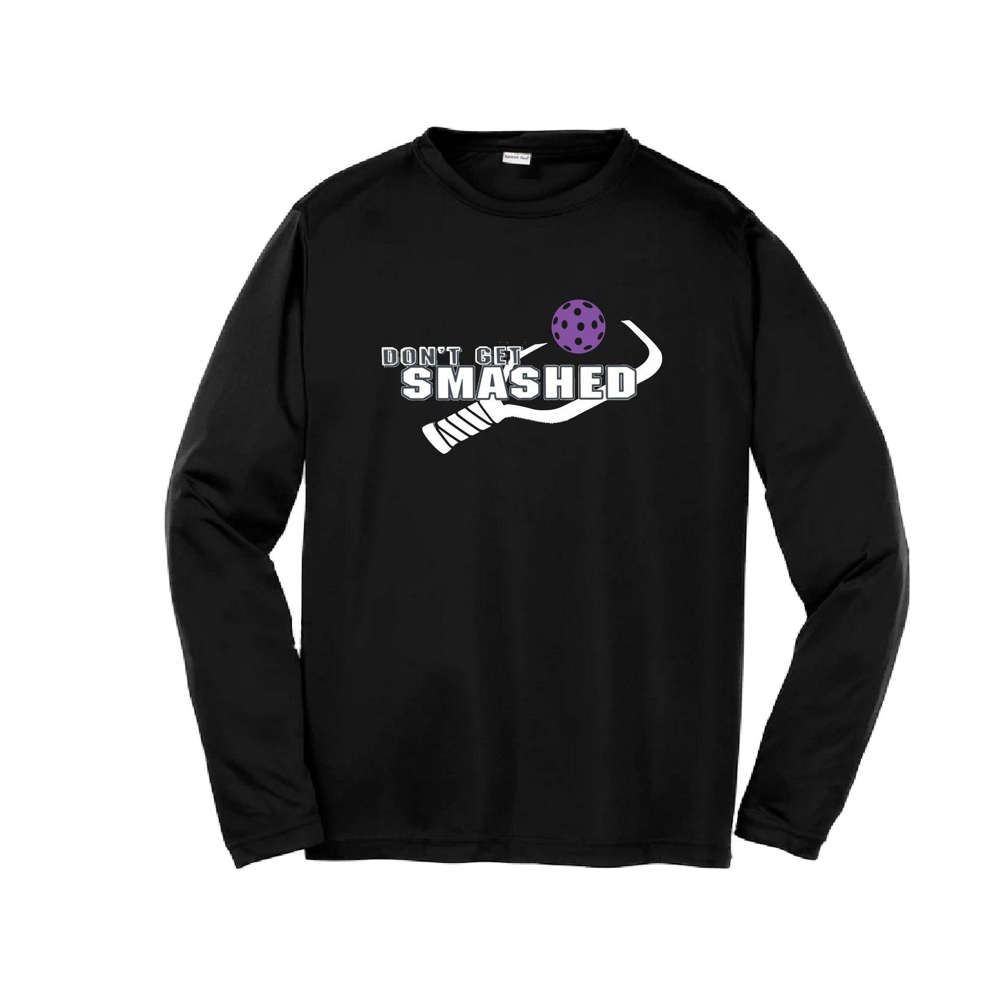 Don't Get Smashed (Purple White Yellow Pickleball Colors) | Youth Long Sleeve Pickleball Performance T-Shirts | 100% Polyester