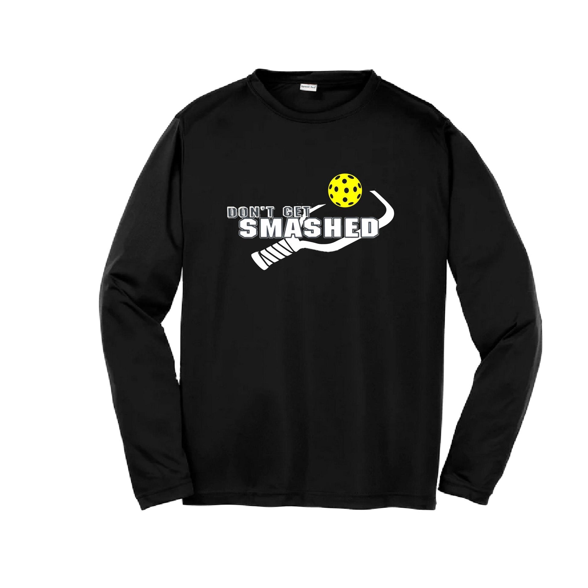 Don't Get Smashed (Purple White Yellow Pickleball Colors) | Youth Long Sleeve Pickleball Performance T-Shirts | 100% Polyester
