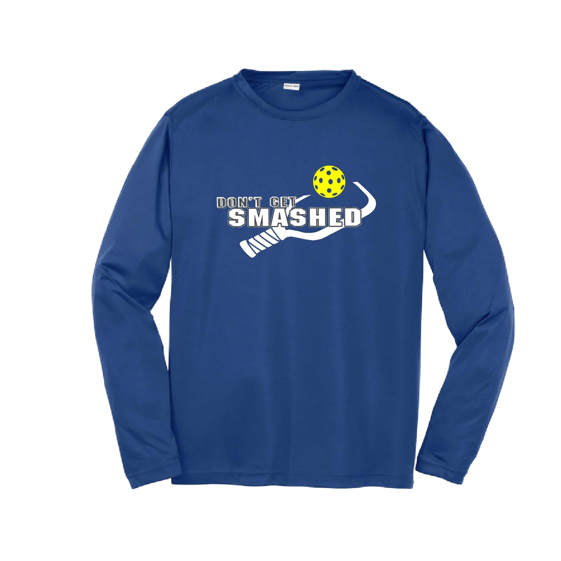 Don't Get Smashed (Purple White Yellow Pickleball Colors) | Youth Long Sleeve Pickleball Performance T-Shirts | 100% Polyester