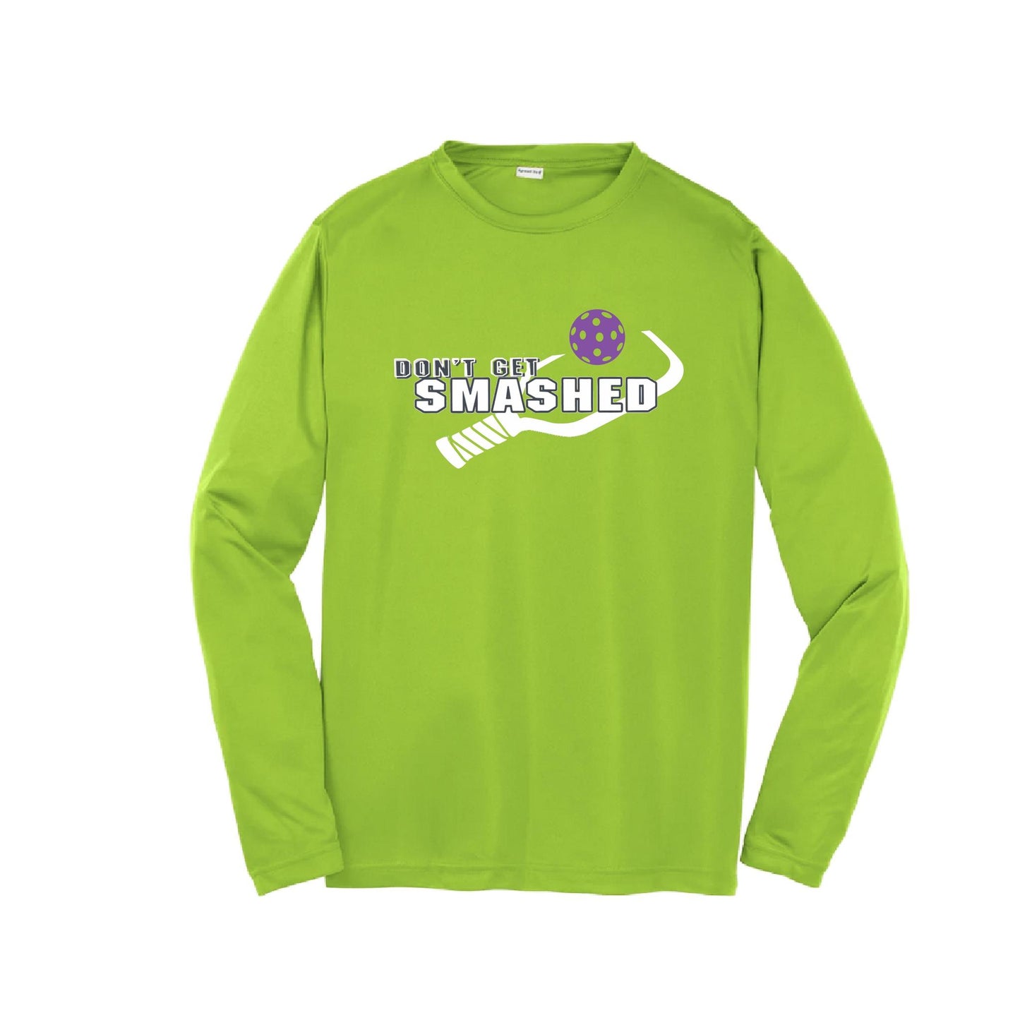 Don't Get Smashed (Purple White Yellow Pickleball Colors) | Youth Long Sleeve Pickleball Performance T-Shirts | 100% Polyester
