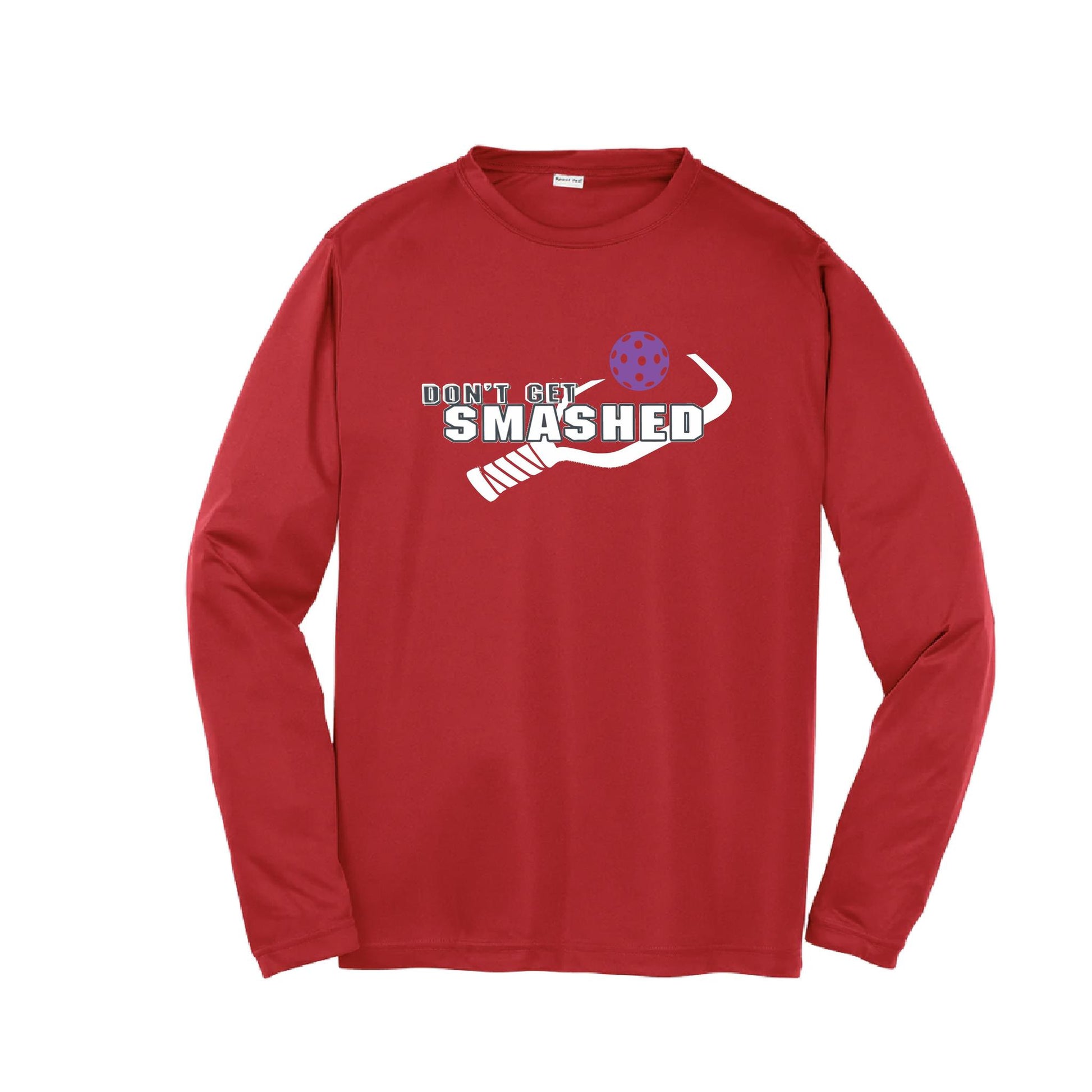 Don't Get Smashed (Purple White Yellow Pickleball Colors) | Youth Long Sleeve Pickleball Performance T-Shirts | 100% Polyester