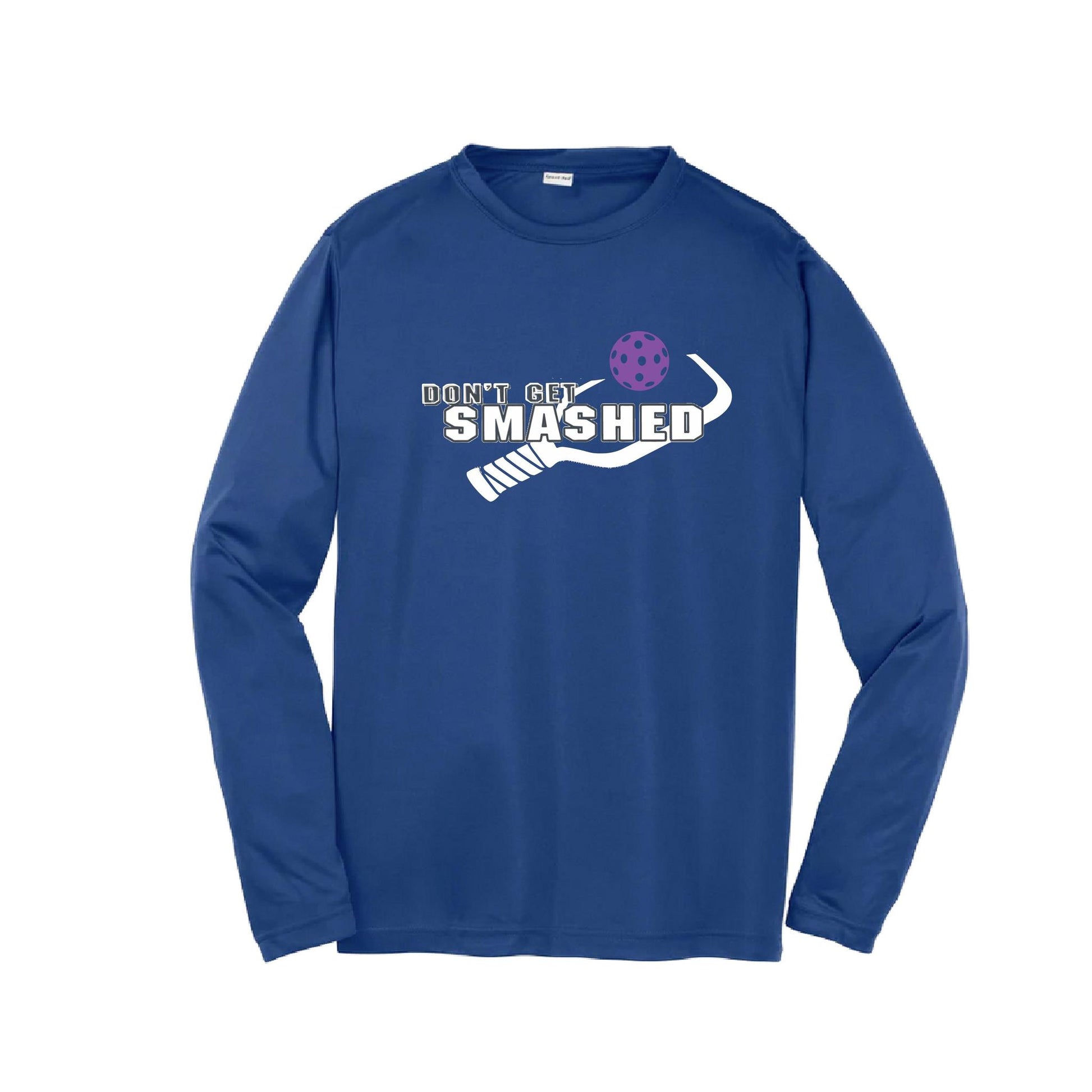 Don't Get Smashed (Purple White Yellow Pickleball Colors) | Youth Long Sleeve Pickleball Performance T-Shirts | 100% Polyester