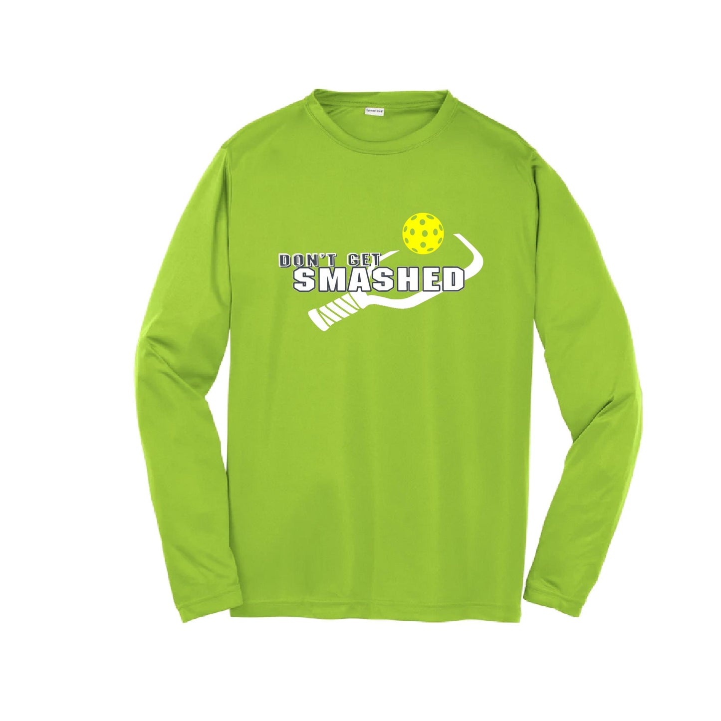 Don't Get Smashed (Purple White Yellow Pickleball Colors) | Youth Long Sleeve Pickleball Performance T-Shirts | 100% Polyester