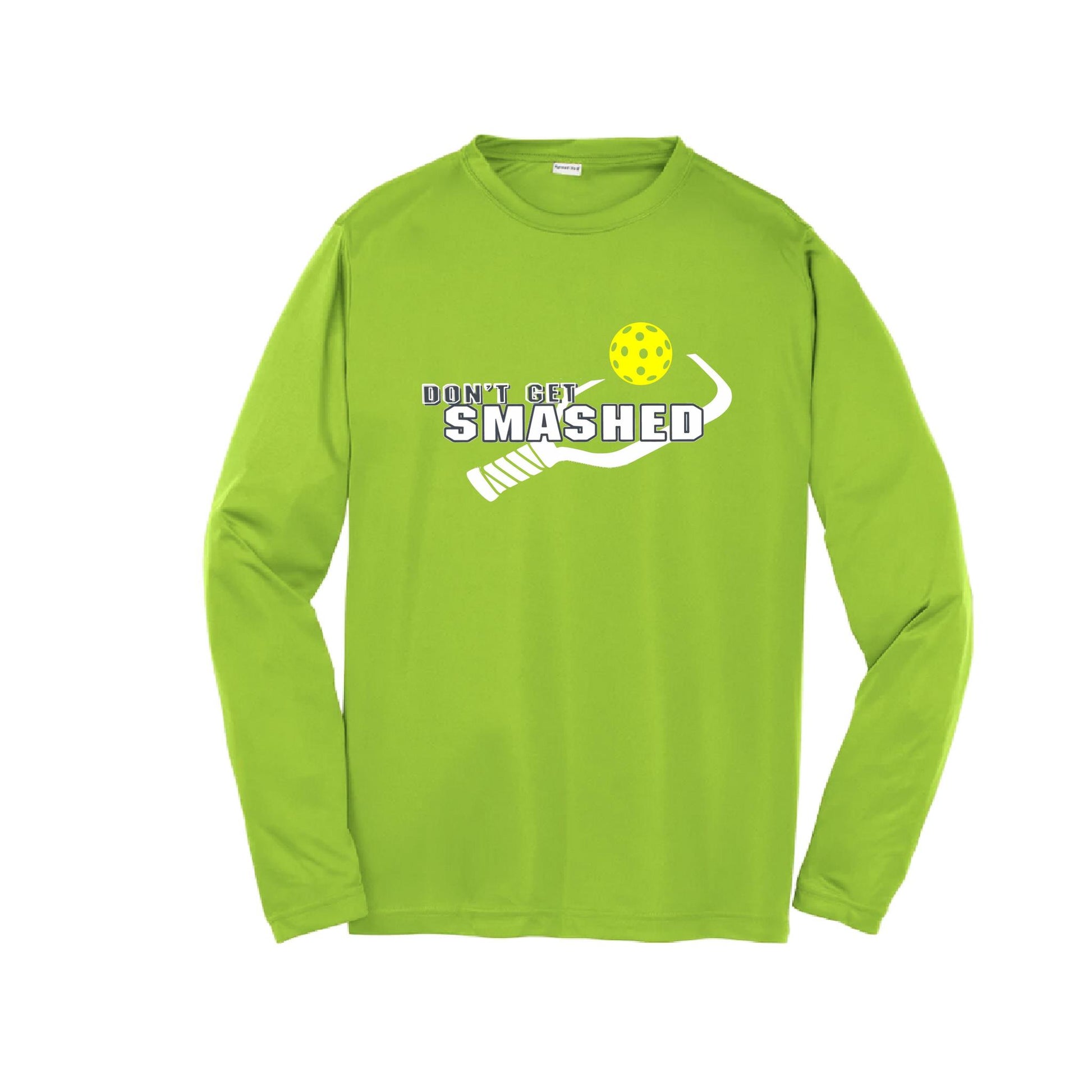 Don't Get Smashed (Purple White Yellow Pickleball Colors) | Youth Long Sleeve Pickleball Performance T-Shirts | 100% Polyester