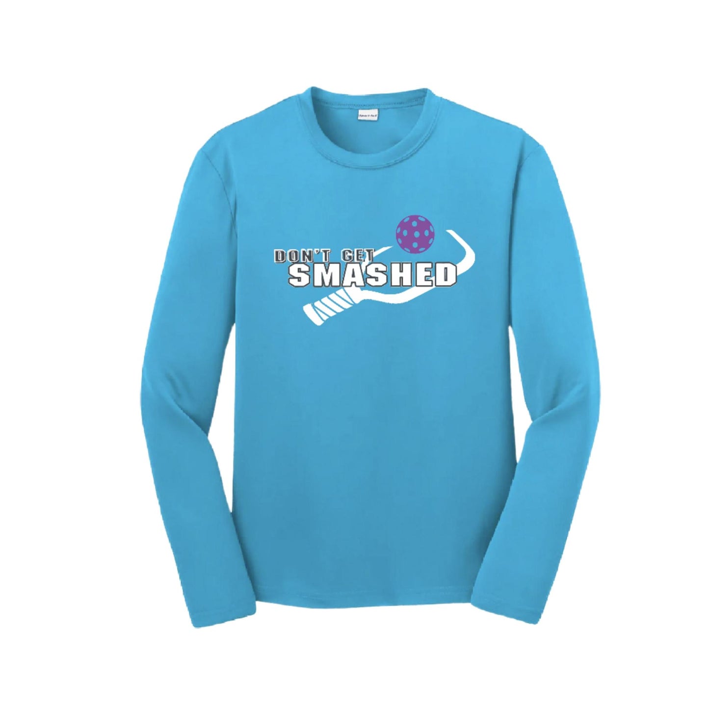 Don't Get Smashed (Purple White Yellow Pickleball Colors) | Youth Long Sleeve Pickleball Performance T-Shirts | 100% Polyester