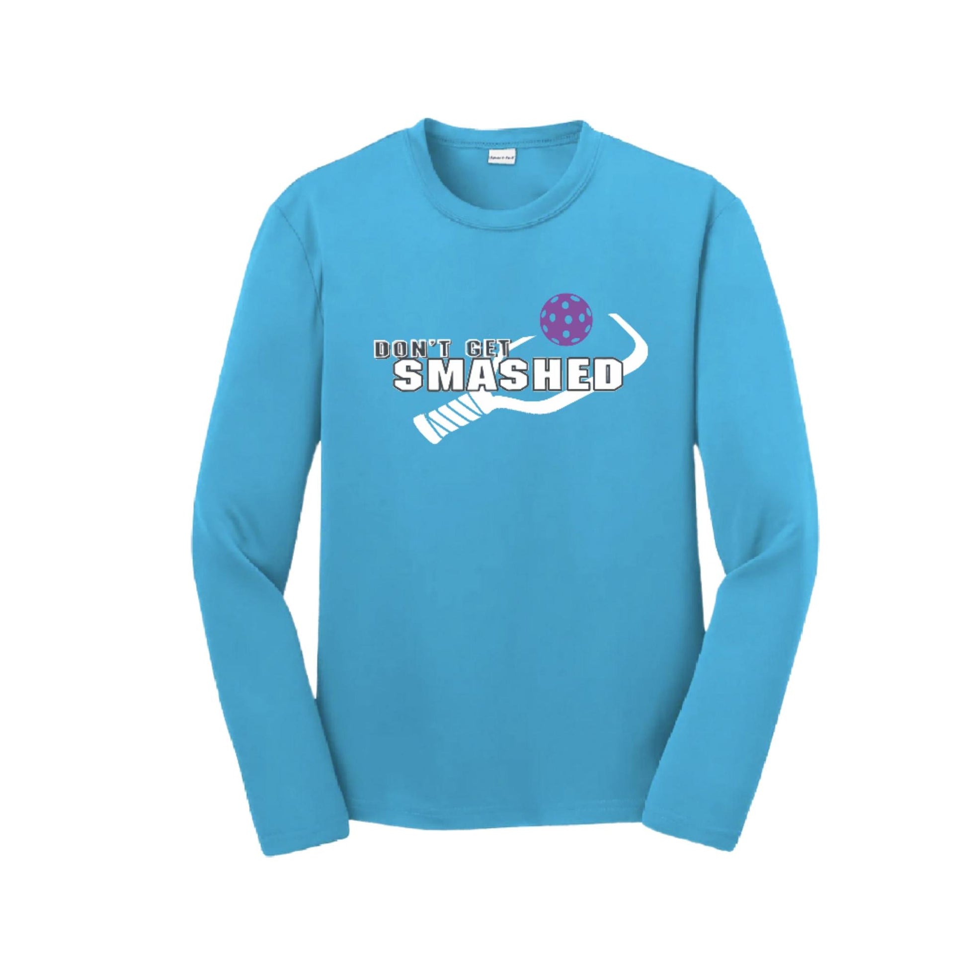 Don't Get Smashed (Purple White Yellow Pickleball Colors) | Youth Long Sleeve Pickleball Performance T-Shirts | 100% Polyester