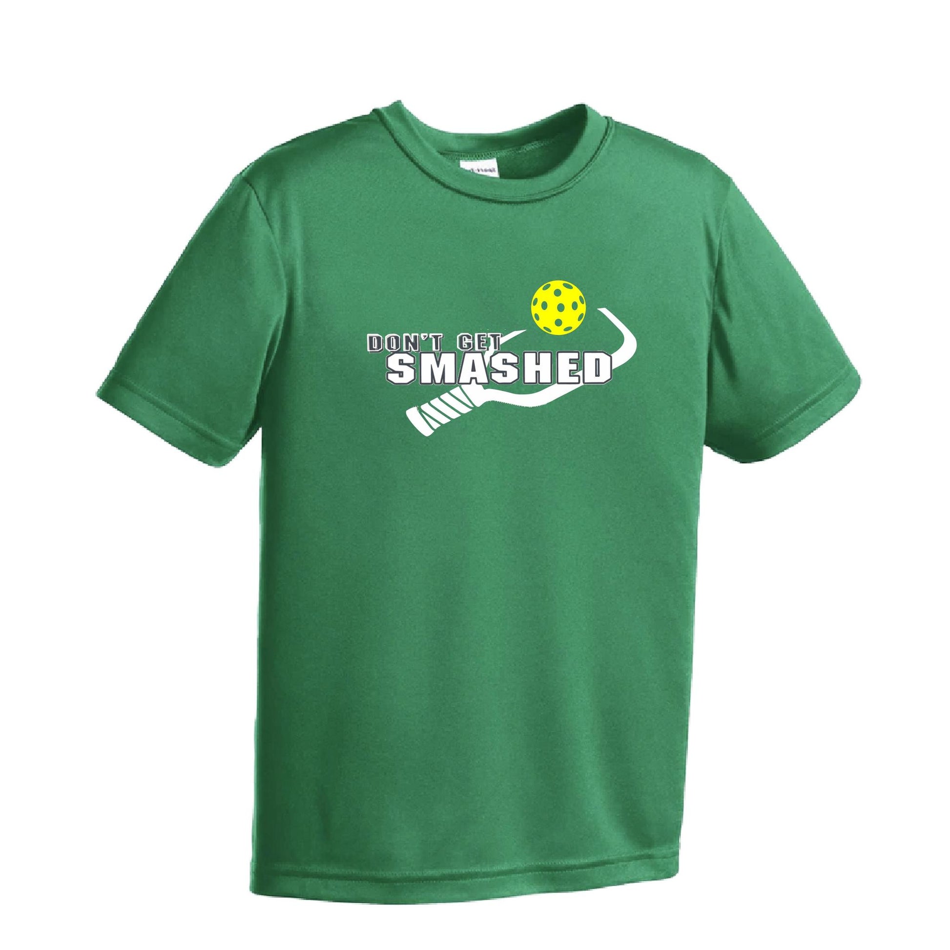 Don't Get Smashed (Purple White Yellow Pickleball Colors) | Youth Short Sleeve Pickleball Performance T-Shirts | 100% Polyester
