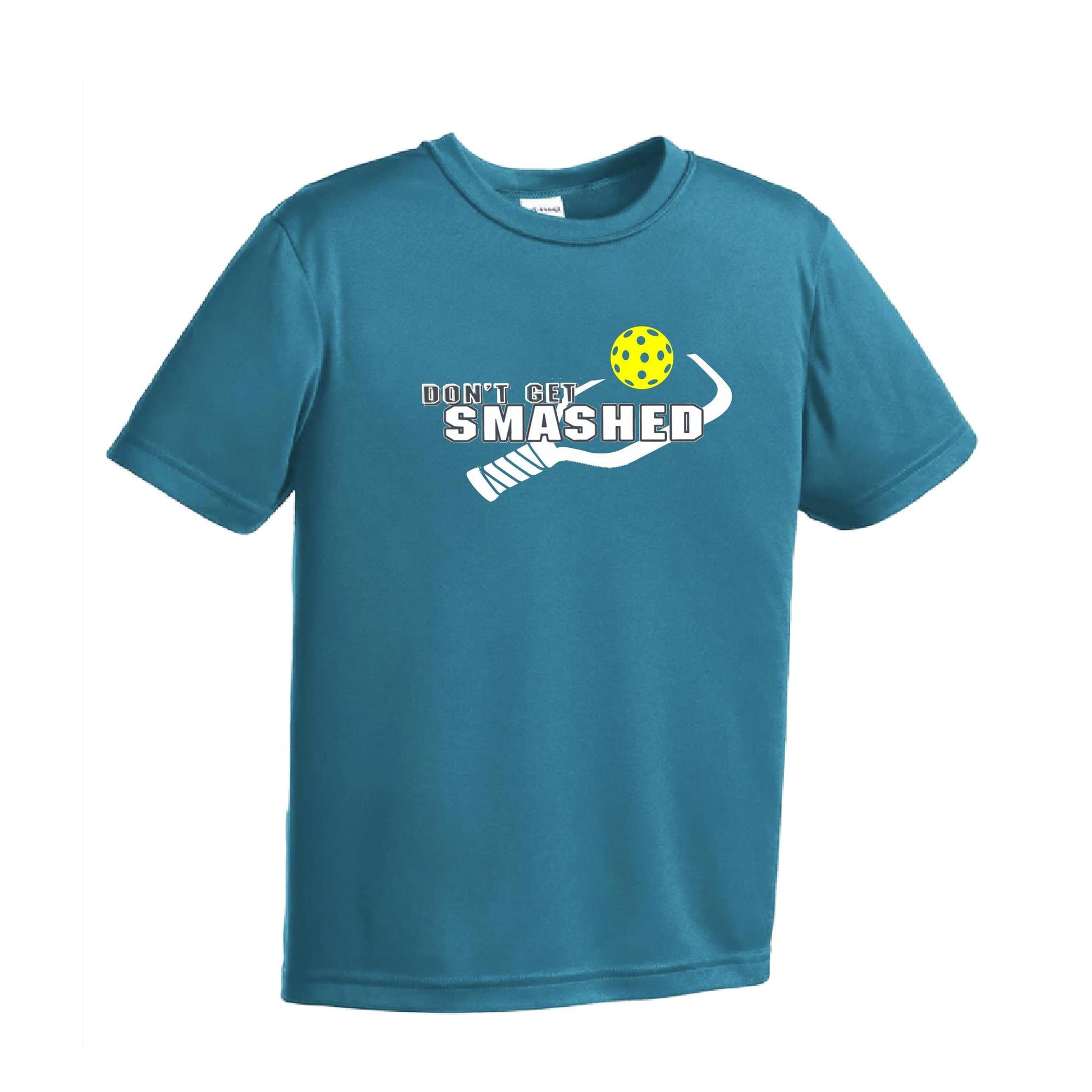 Don't Get Smashed (Purple White Yellow Pickleball Colors) | Youth Short Sleeve Pickleball Performance T-Shirts | 100% Polyester