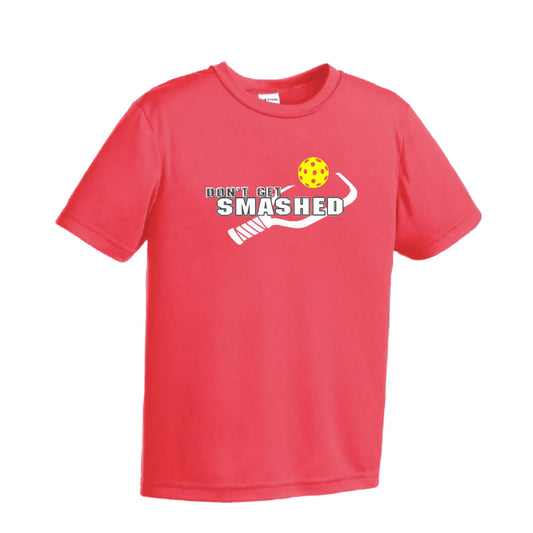 Don't Get Smashed (Purple White Yellow Pickleball Colors) | Youth Short Sleeve Pickleball Performance T-Shirts | 100% Polyester
