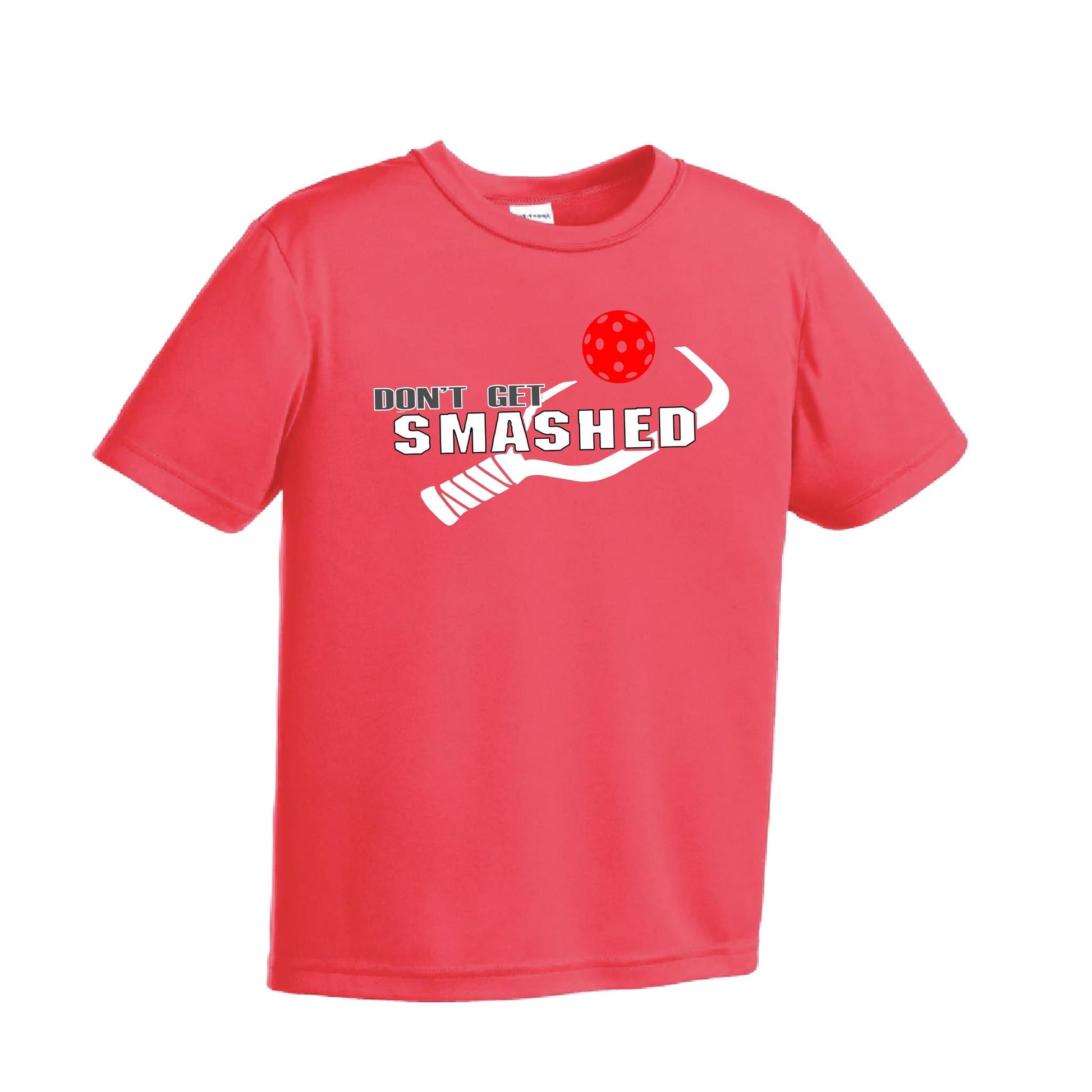 Don't Get Smashed (Red Green Rainbow Pickleball Colors) | Youth Short Sleeve Pickleball Performance T-Shirts | 100% Polyester