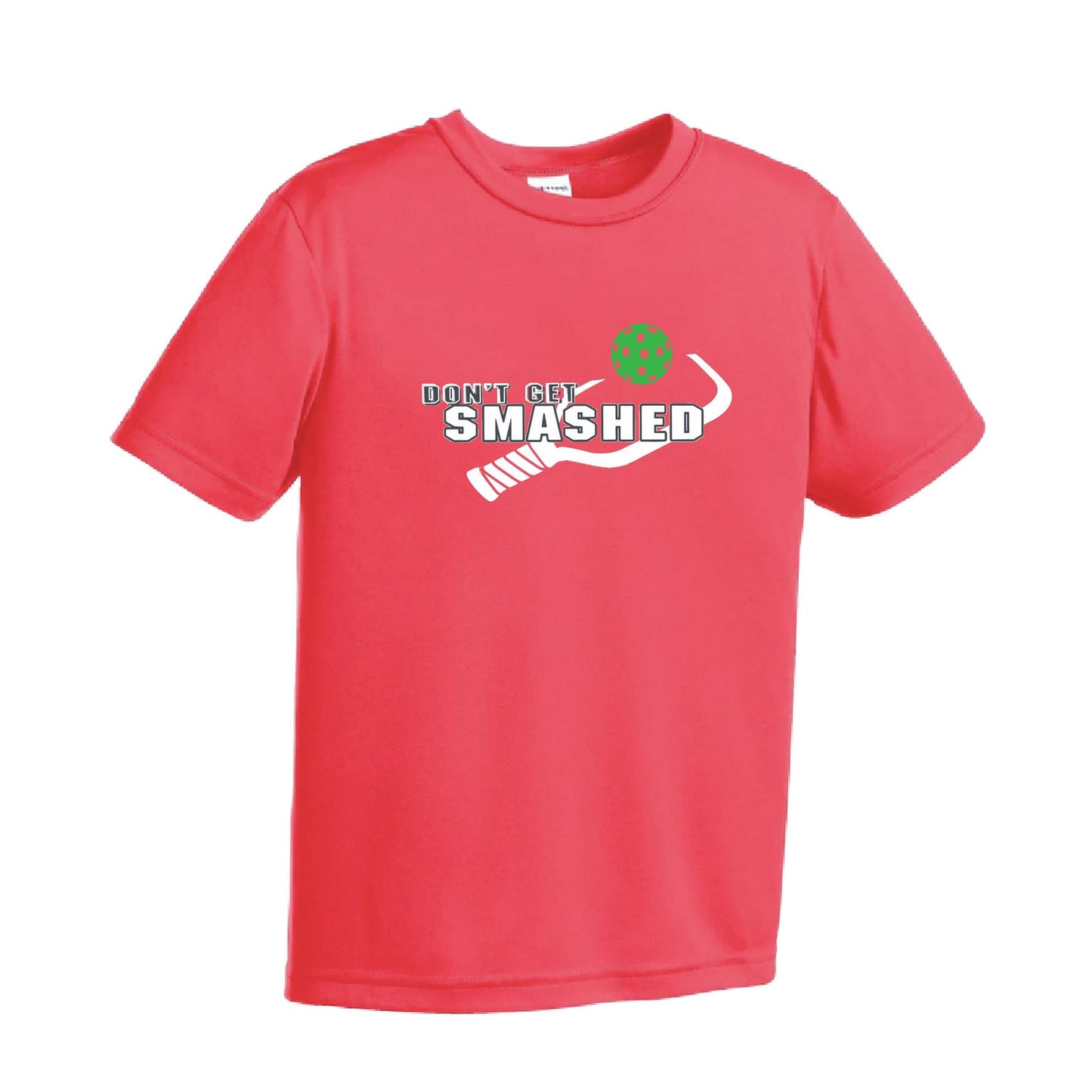 Don't Get Smashed (Red Green Rainbow Pickleball Colors) | Youth Short Sleeve Pickleball Performance T-Shirts | 100% Polyester