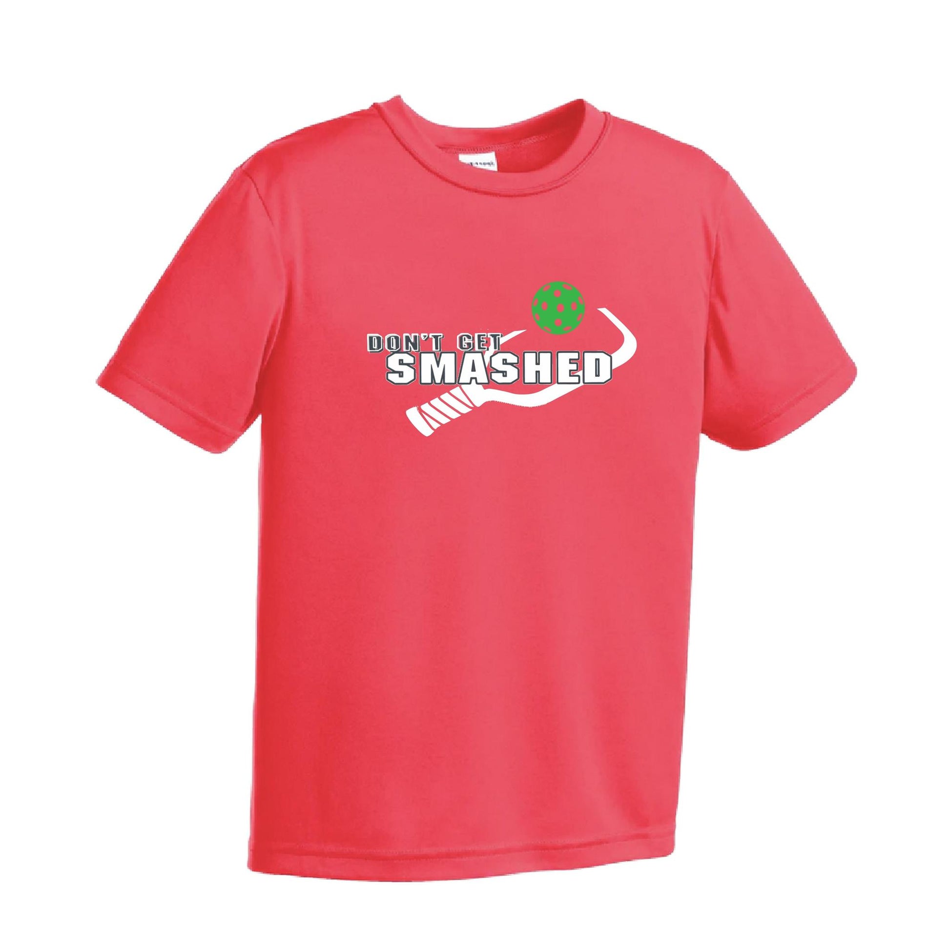 Don't Get Smashed (Red Green Rainbow Pickleball Colors) | Youth Short Sleeve Pickleball Performance T-Shirts | 100% Polyester