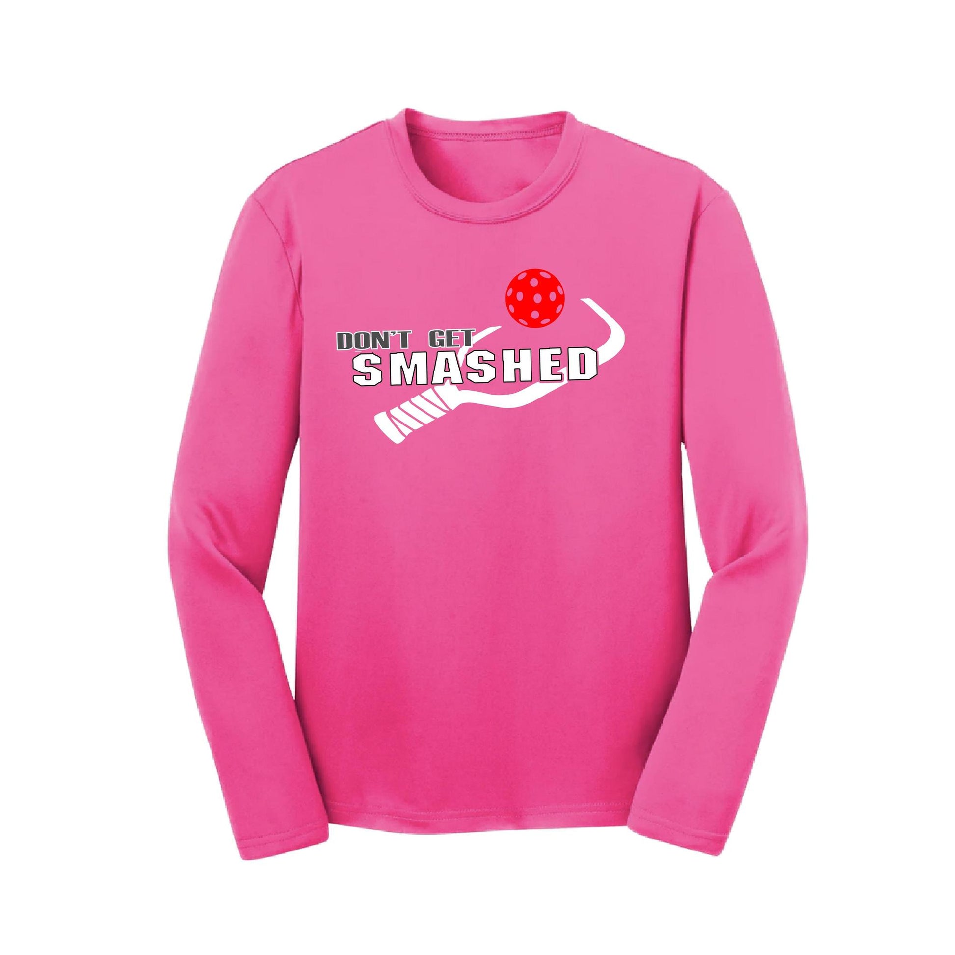 Don't Get Smashed (Red Rainbow Green Pickleball Colors) | Youth Long Sleeve Pickleball Performance T-Shirts | 100% Polyester