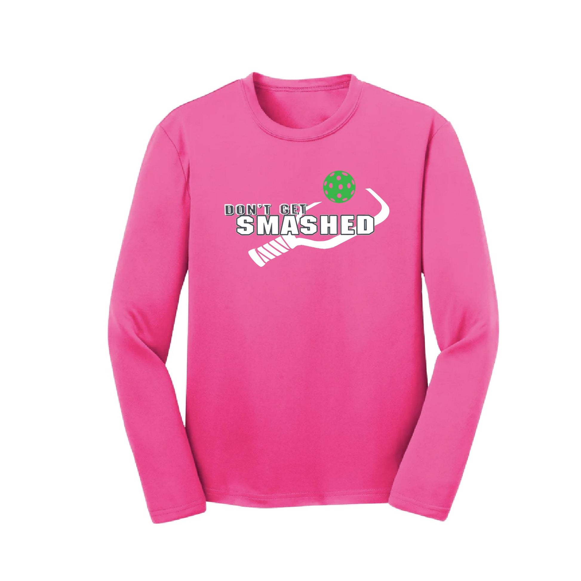 Don't Get Smashed (Red Rainbow Green Pickleball Colors) | Youth Long Sleeve Pickleball Performance T-Shirts | 100% Polyester