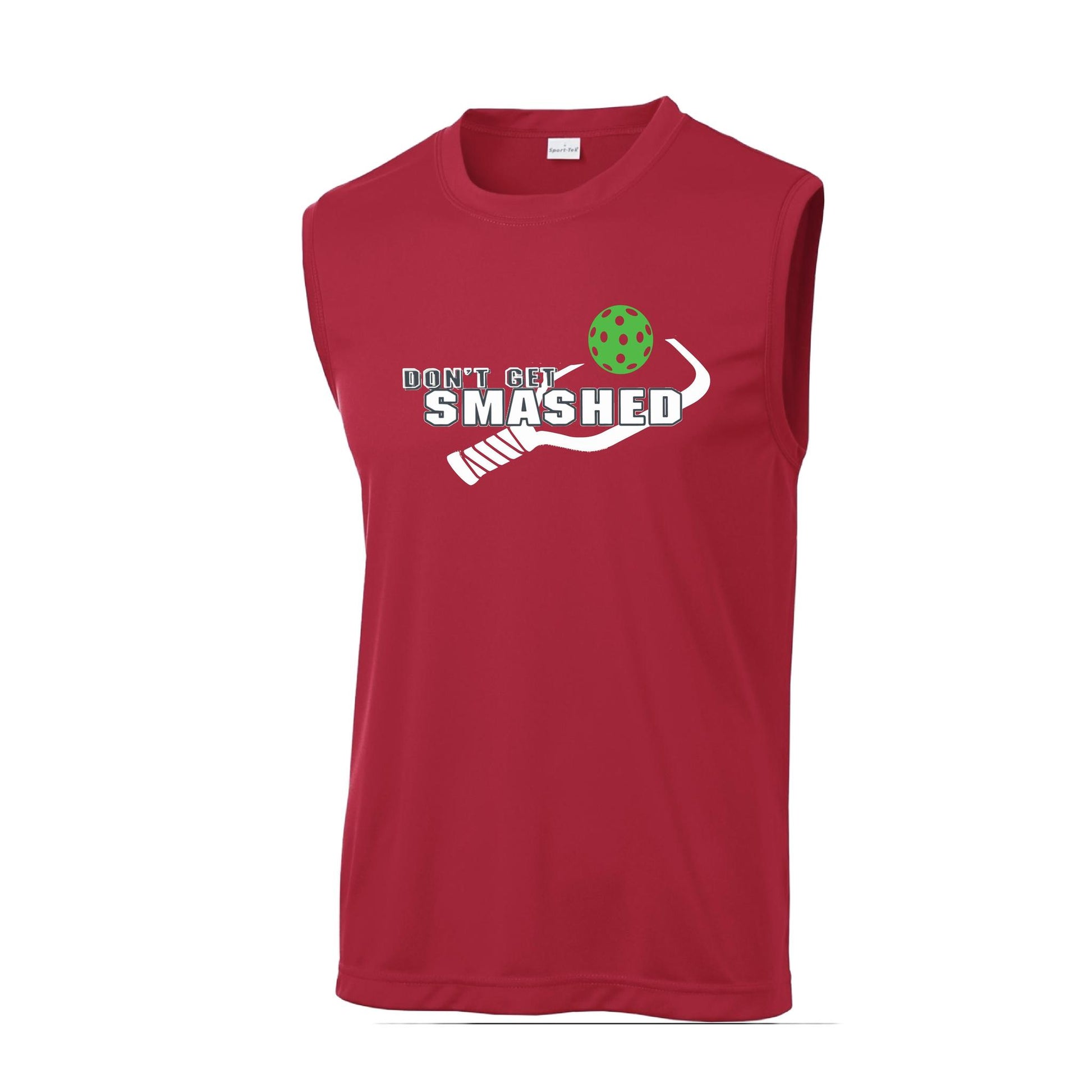 Don't Get Smashed With Pickleballs (Cyan Green Orange Pink Stars) Customizable | Men's Sleeveless Pickleball Performance T-Shirt | 100% Polyester
