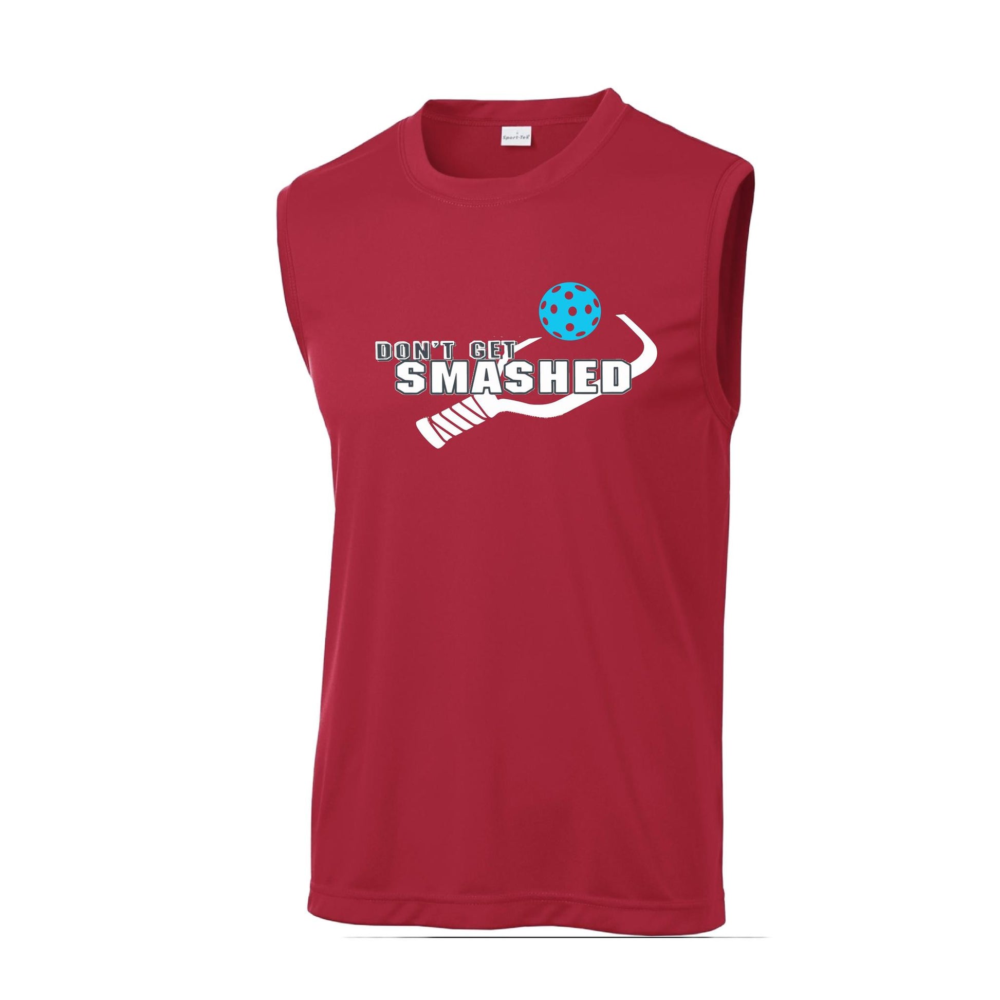 Don't Get Smashed With Pickleballs (Cyan Green Orange Pink Stars) Customizable | Men's Sleeveless Pickleball Performance T-Shirt | 100% Polyester