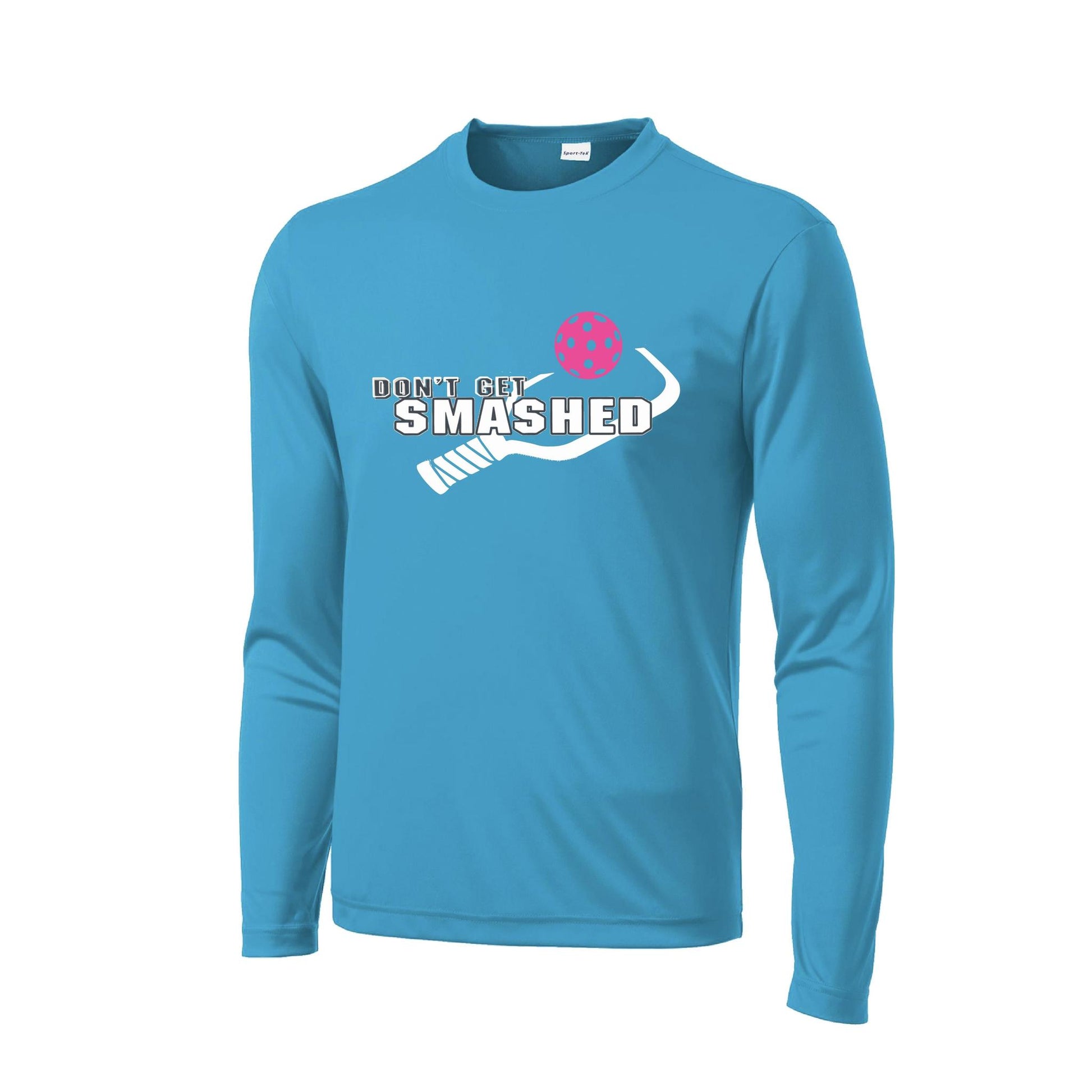 Don't Get Smashed With Pickleballs (Cyan Orange Pink) Customizable | Men's Long Sleeve Athletic Performance T-Shirt | 100% Polyester