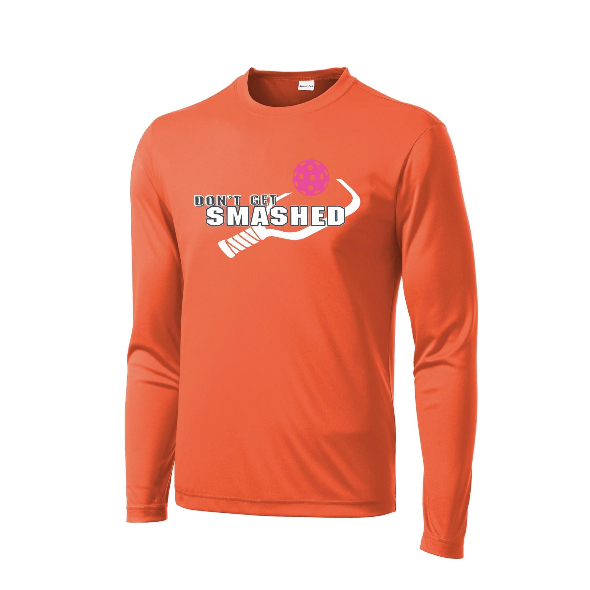 Don't Get Smashed With Pickleballs (Cyan Orange Pink) Customizable | Men's Long Sleeve Athletic Performance T-Shirt | 100% Polyester