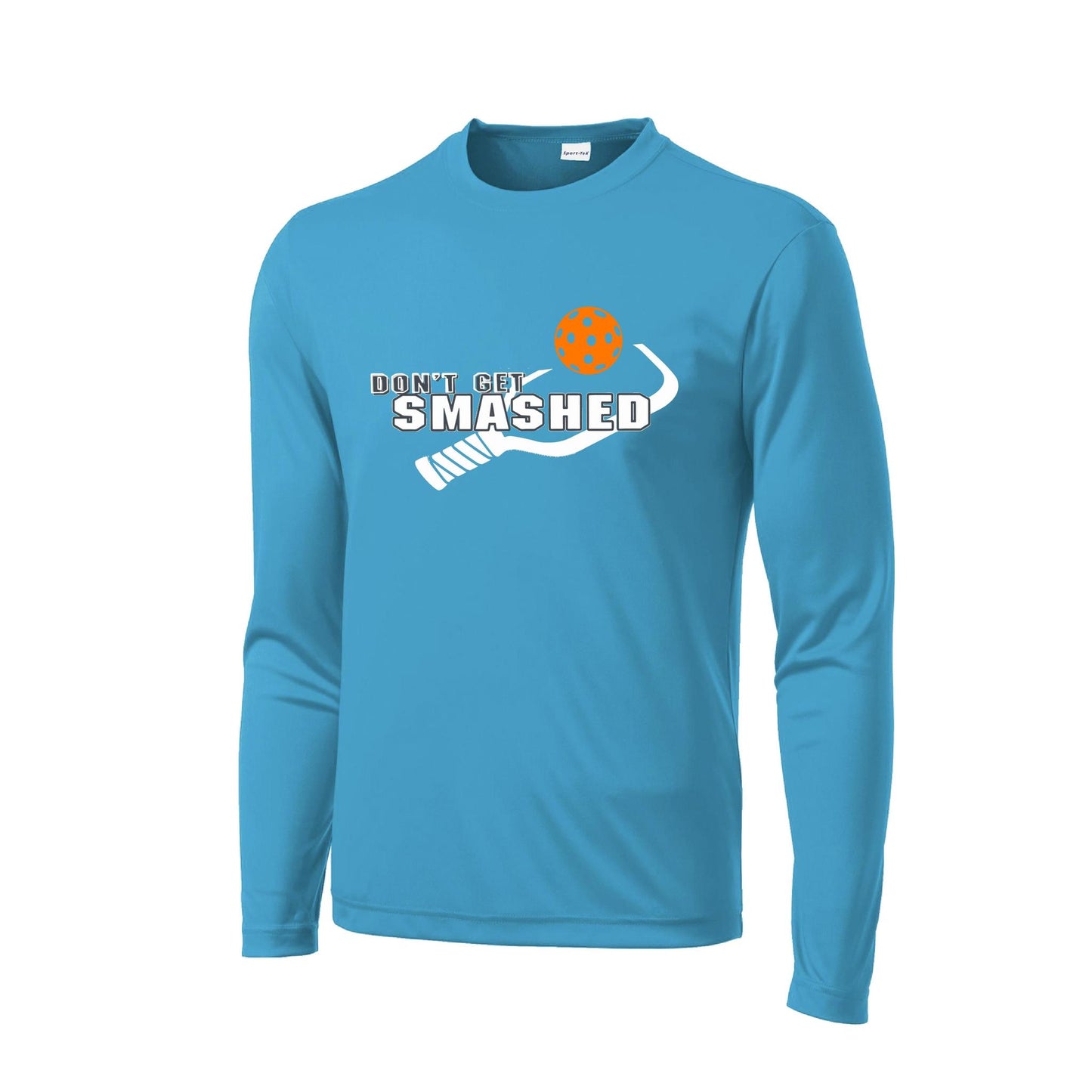 Don't Get Smashed With Pickleballs (Cyan Orange Pink) Customizable | Men's Long Sleeve Athletic Performance T-Shirt | 100% Polyester