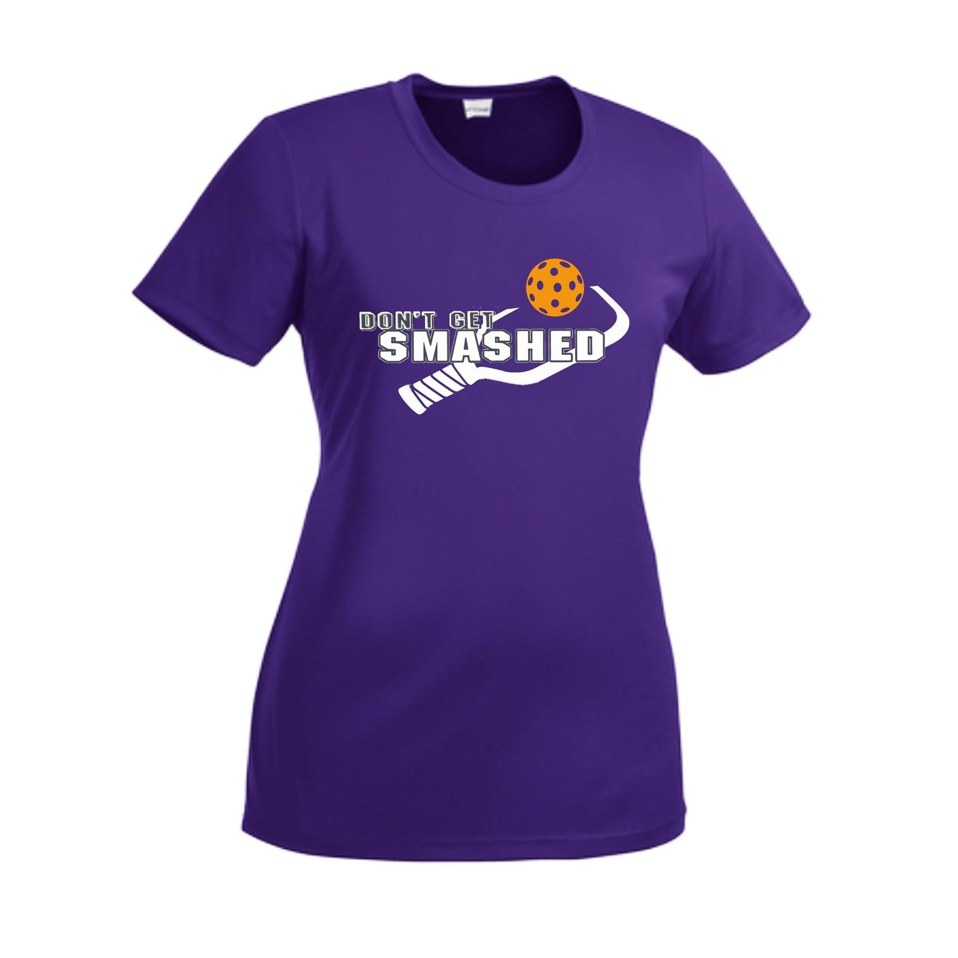 Don't Get Smashed With Pickleballs (Cyan Orange Pink) Customizable | Women’s Short Sleeve Crewneck Athletic Performance T-Shirts | 100% Polyester