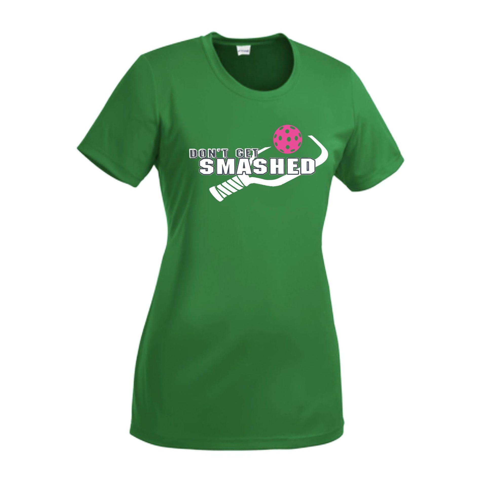 Don't Get Smashed With Pickleballs (Cyan Orange Pink) Customizable | Women’s Short Sleeve Crewneck Athletic Performance T-Shirts | 100% Polyester