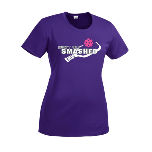 Don't Get Smashed With Pickleballs (Cyan Orange Pink) Customizable | Women’s Short Sleeve Crewneck Athletic Performance T-Shirts | 100% Polyester