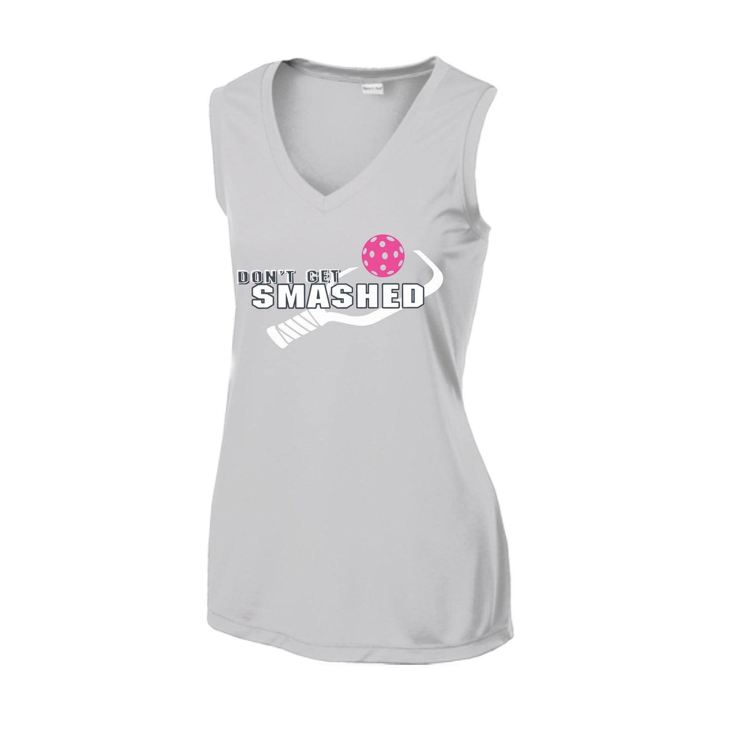Don't Get Smashed With Pickleballs (Cyan Orange Pink) | Women’s Sleeveless Athletic Performance T-Shirt | 100% Polyester