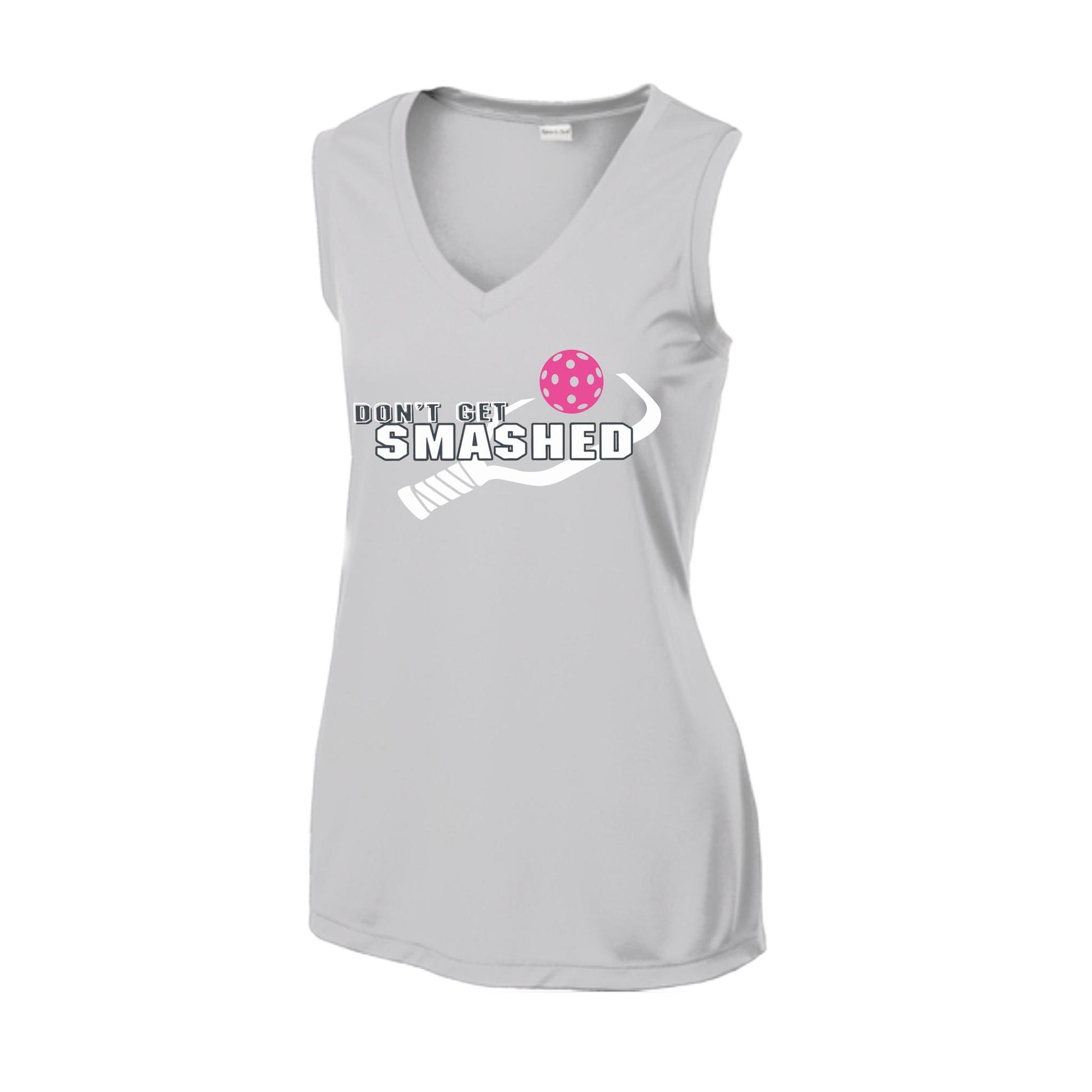 Don't Get Smashed With Pickleballs (Cyan Orange Pink) | Women’s Sleeveless Athletic Performance T-Shirt | 100% Polyester