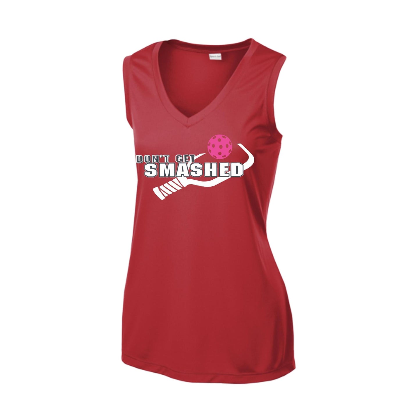 Don't Get Smashed With Pickleballs (Cyan Orange Pink) | Women’s Sleeveless Athletic Performance T-Shirt | 100% Polyester