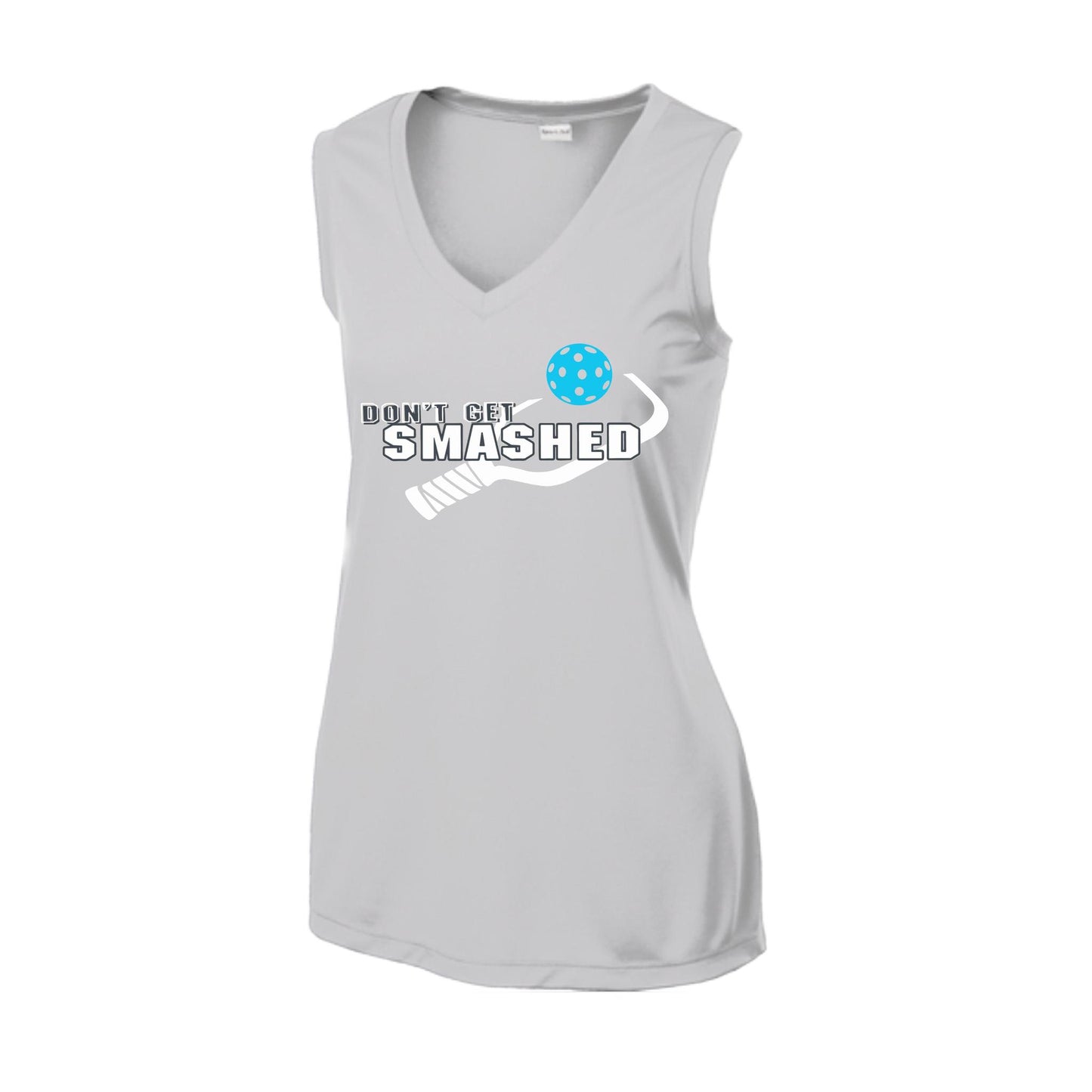 Don't Get Smashed With Pickleballs (Cyan Orange Pink) | Women’s Sleeveless Athletic Performance T-Shirt | 100% Polyester