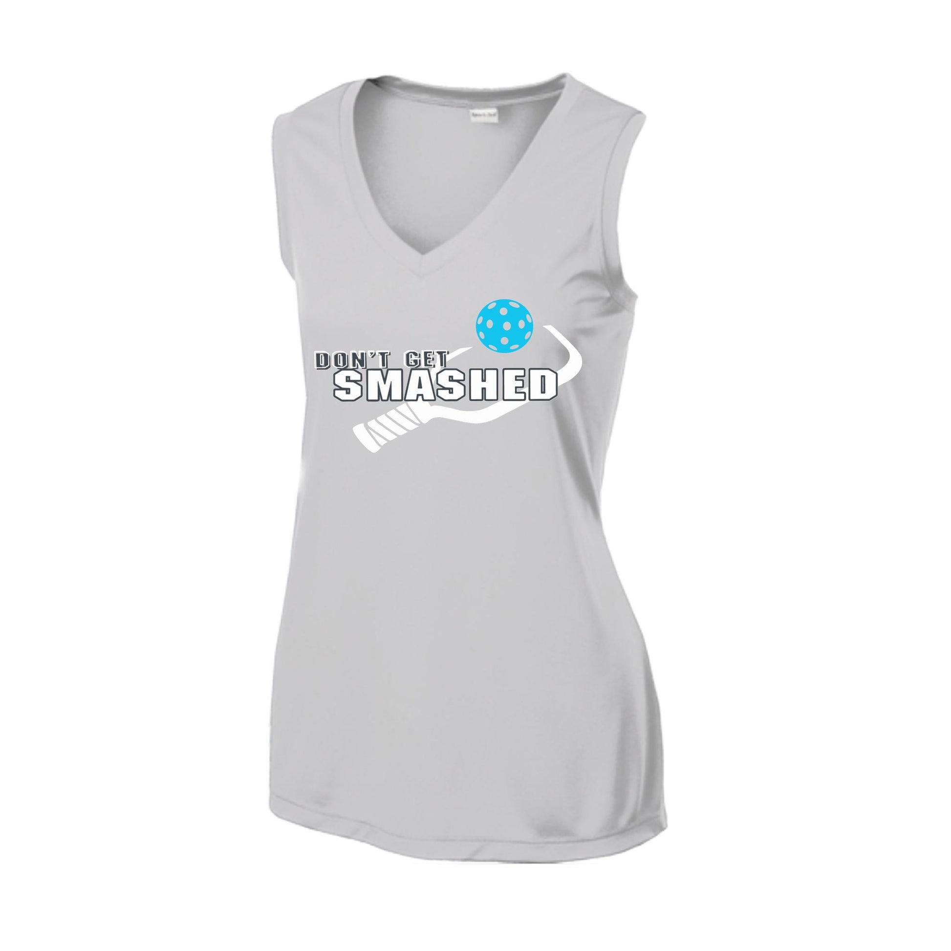 Don't Get Smashed With Pickleballs (Cyan Orange Pink) | Women’s Sleeveless Athletic Performance T-Shirt | 100% Polyester