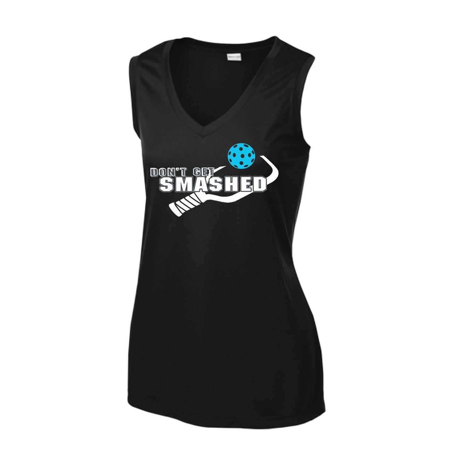 Don't Get Smashed With Pickleballs (Cyan Orange Pink) | Women’s Sleeveless Athletic Performance T-Shirt | 100% Polyester