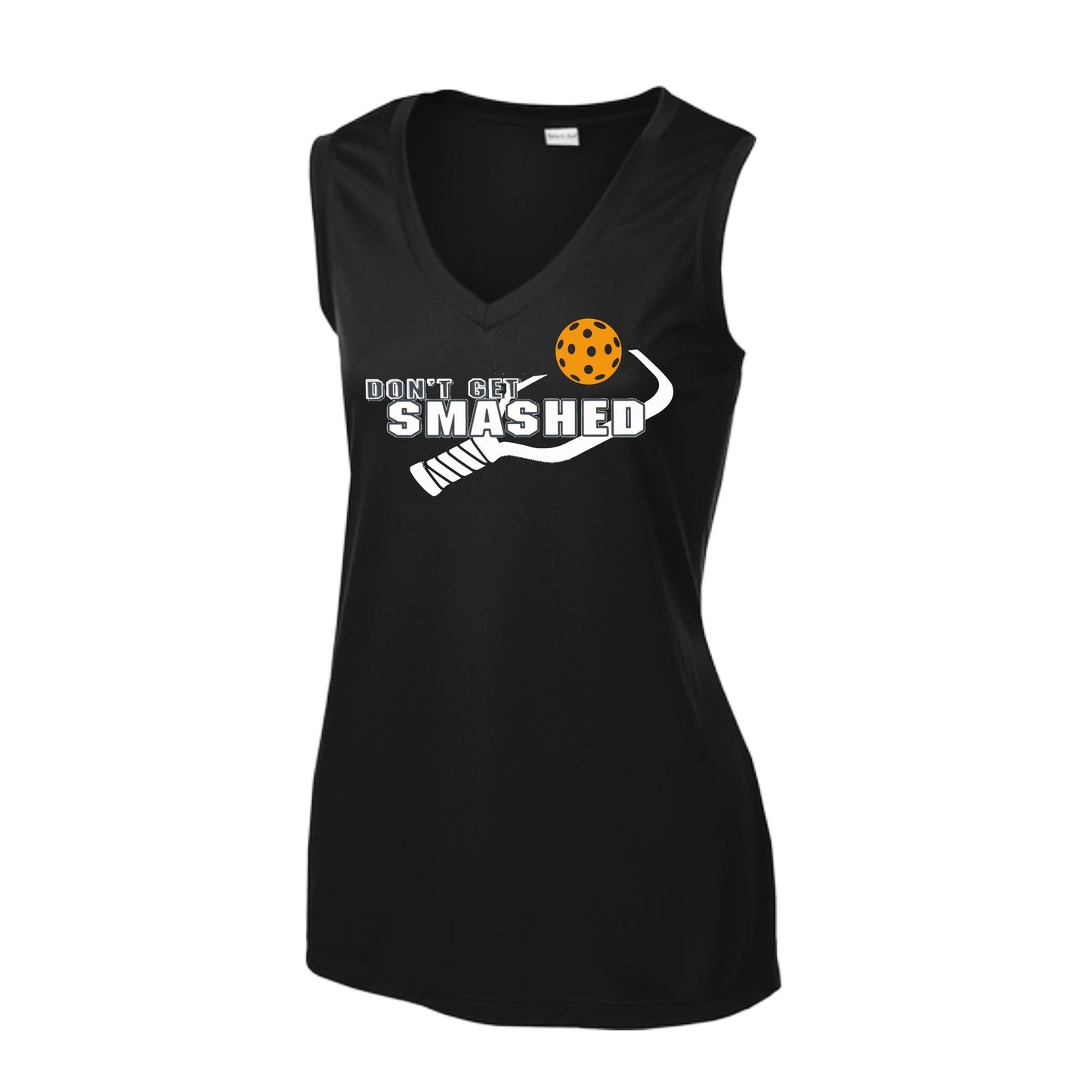 Don't Get Smashed With Pickleballs (Cyan Orange Pink) | Women’s Sleeveless Athletic Performance T-Shirt | 100% Polyester
