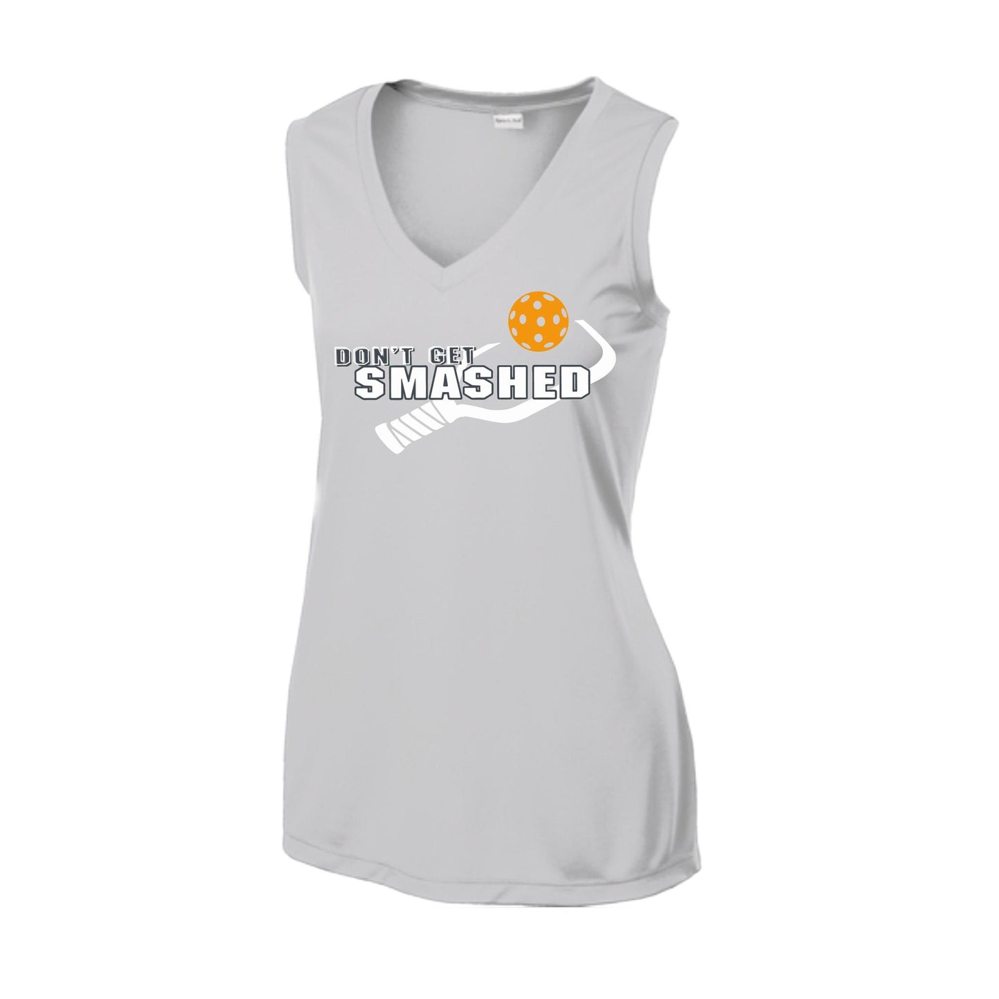 Don't Get Smashed With Pickleballs (Cyan Orange Pink) | Women’s Sleeveless Athletic Performance T-Shirt | 100% Polyester