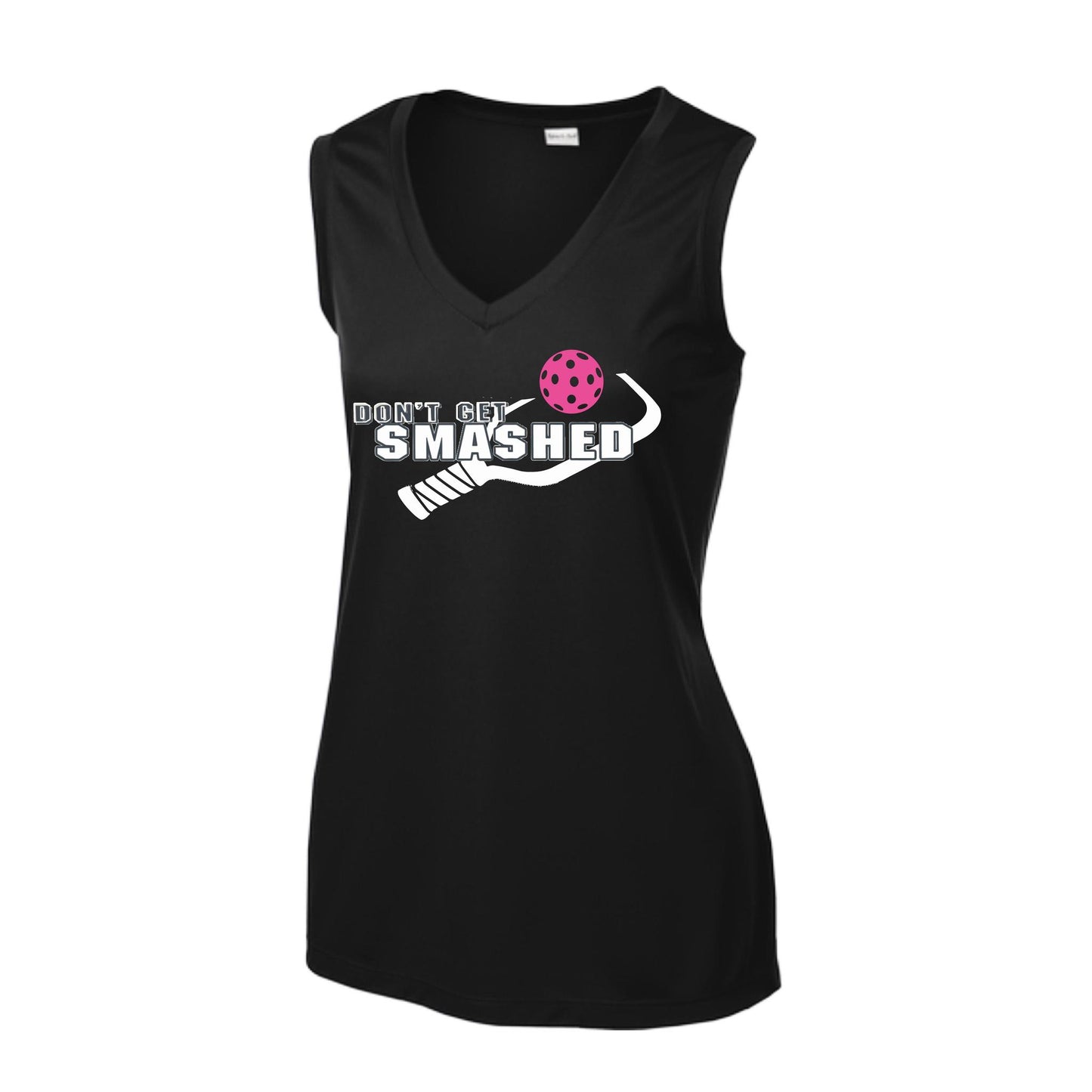 Don't Get Smashed With Pickleballs (Cyan Orange Pink) | Women’s Sleeveless Athletic Performance T-Shirt | 100% Polyester