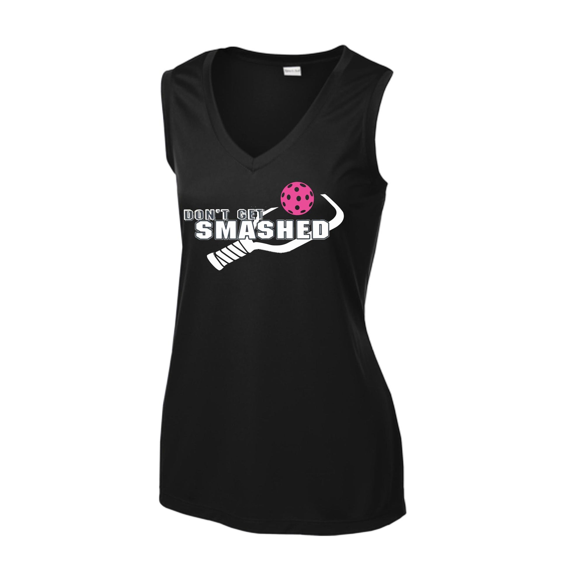 Don't Get Smashed With Pickleballs (Cyan Orange Pink) | Women’s Sleeveless Athletic Performance T-Shirt | 100% Polyester