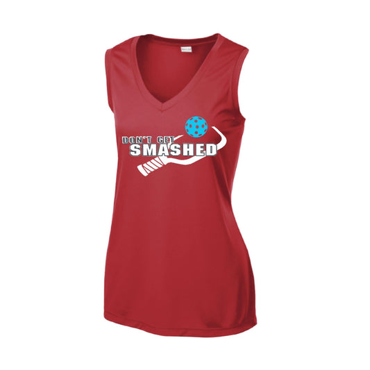 Don't Get Smashed With Pickleballs (Cyan Orange Pink) | Women’s Sleeveless Athletic Performance T-Shirt | 100% Polyester