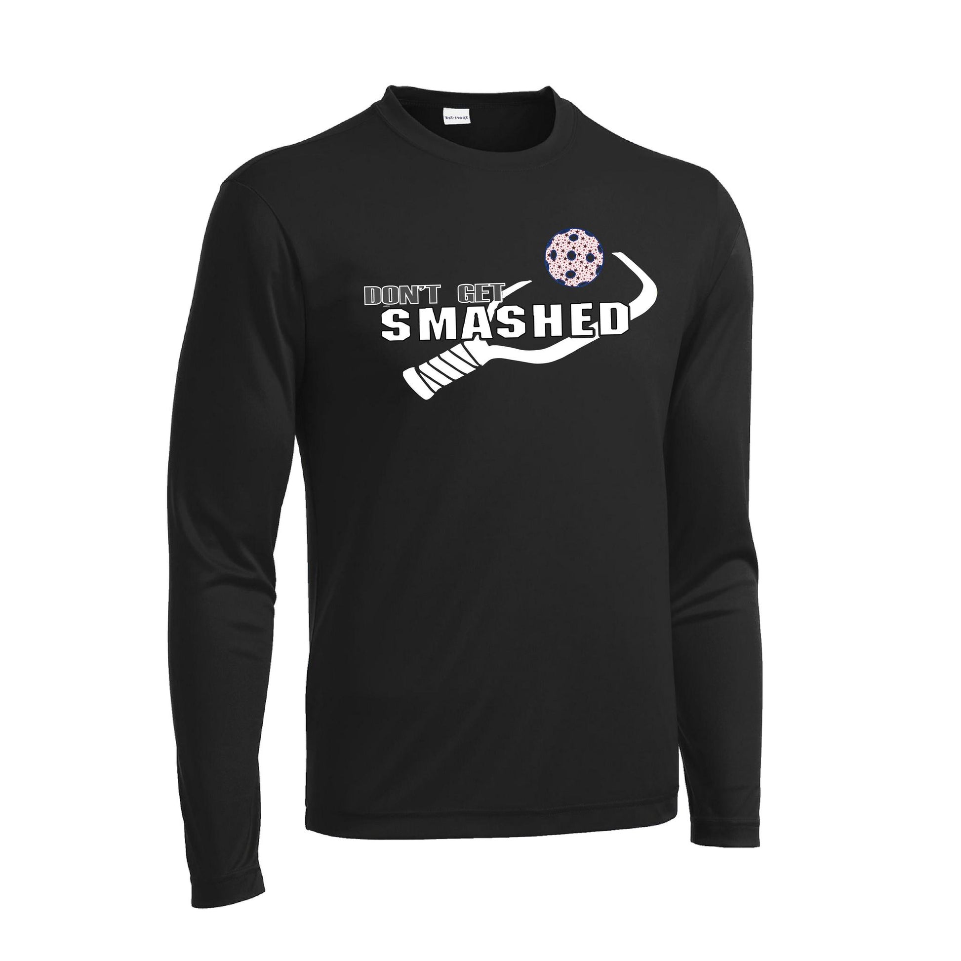 Don't Get Smashed With Pickleballs (Patriotic Stars) | Men's Long Sleeve Athletic Performance T-Shirt | 100% Polyester