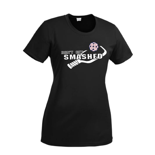 Don't Get Smashed With Pickleballs (Patriotic Stars) | Women’s Short Sleeve Crewneck Athletic Performance T-Shirts | 100% Polyester