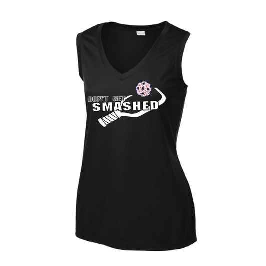 Don't Get Smashed With Pickleballs (Patriotic Stars) | Women’s Sleeveless Athletic Performance T-Shirt | 100% Polyester