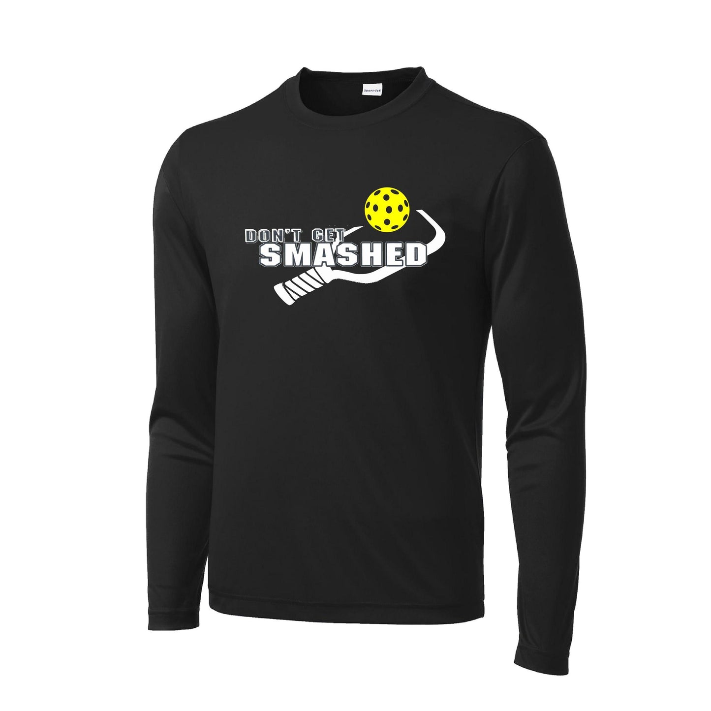 Don't Get Smashed With Pickleballs (Purple White Yellow) Customizable | Men's Long Sleeve Athletic Performance T-Shirt | 100% Polyester