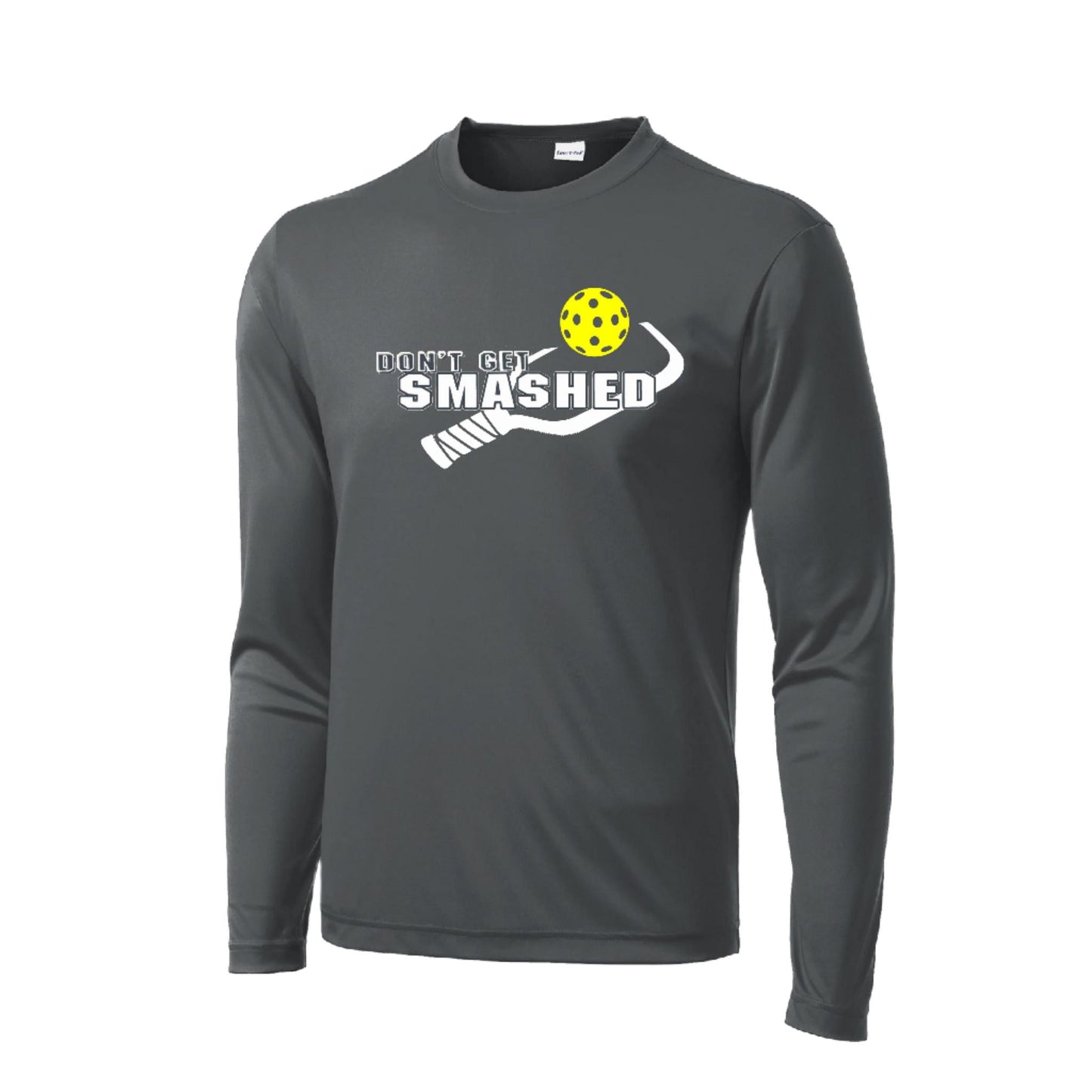 Don't Get Smashed With Pickleballs (Purple White Yellow) Customizable | Men's Long Sleeve Athletic Performance T-Shirt | 100% Polyester