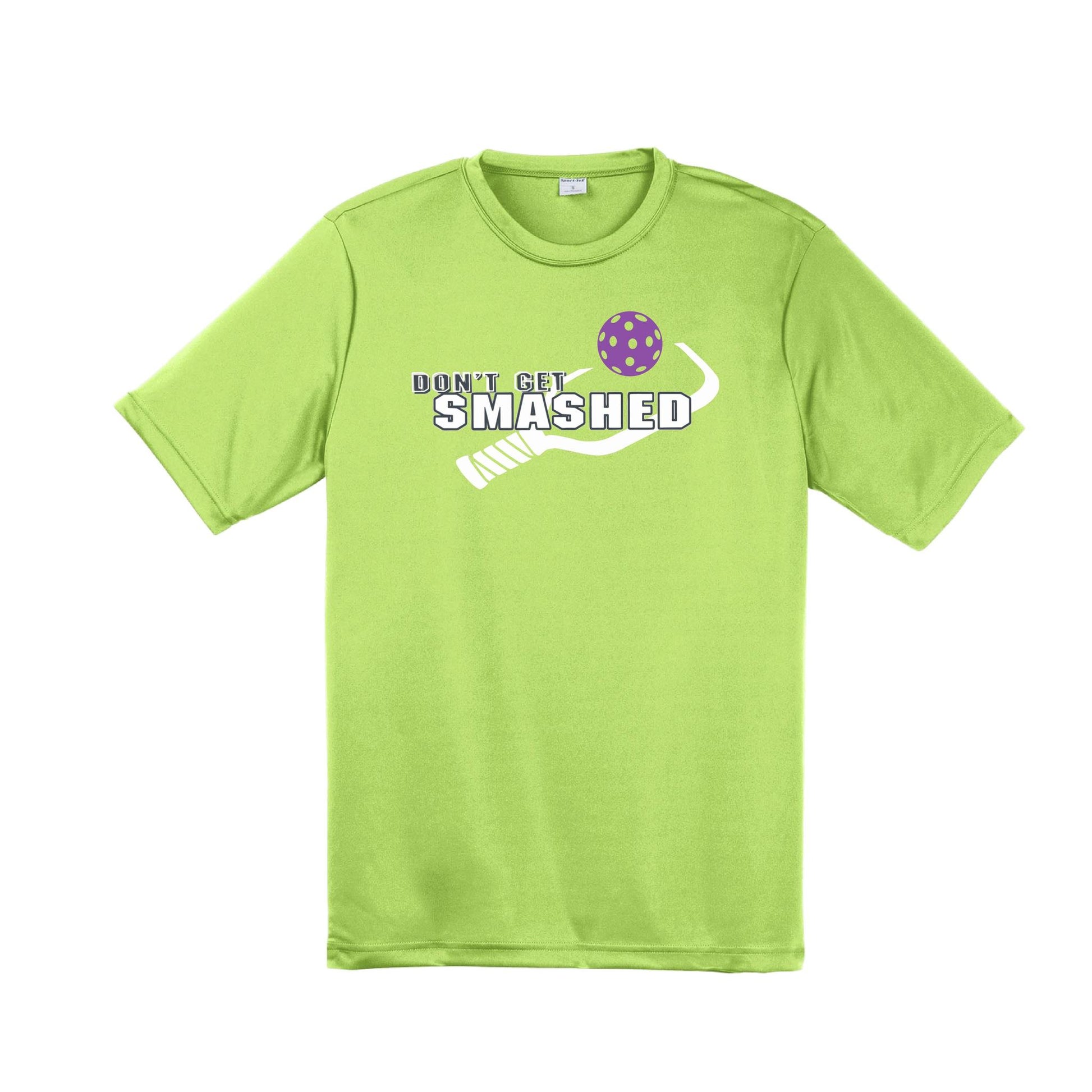 Don't Get Smashed With Pickleballs (Purple White Yellow) Customizable | Men's Short Sleeve Pickleball Performance T-Shirt | 100% Polyester